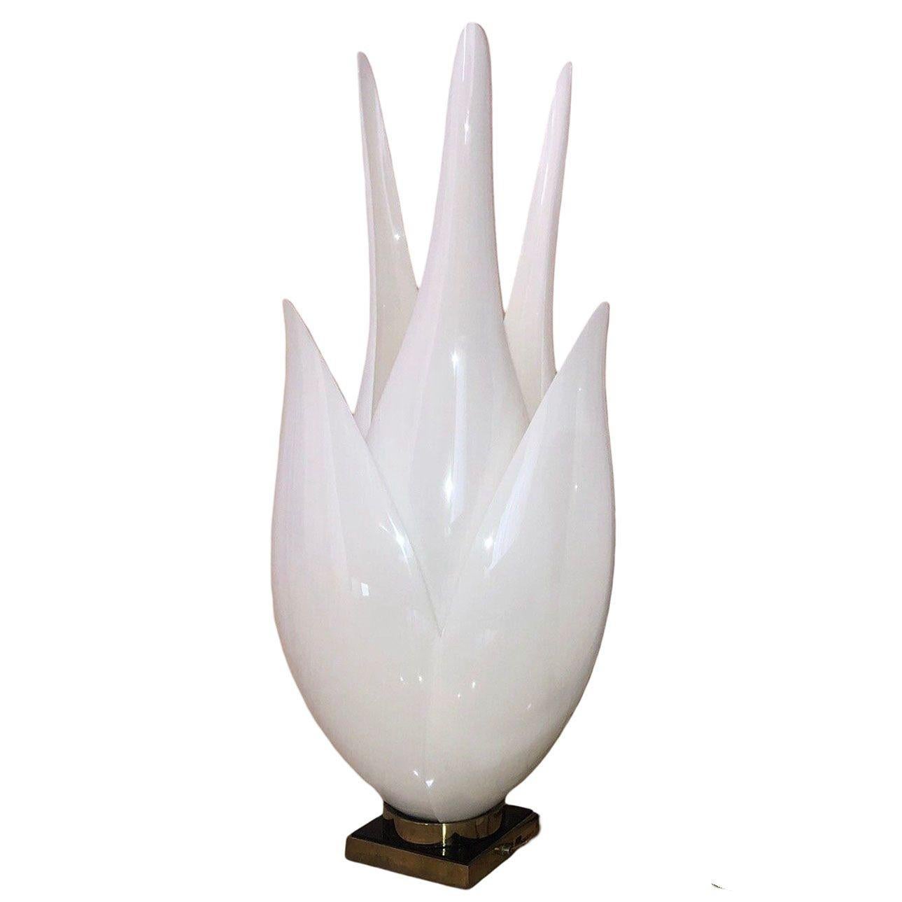 Gran Lámpara Tulipán Floriforme de 3' Pie de Acrílico y Latón by Rougier Canadiense en venta