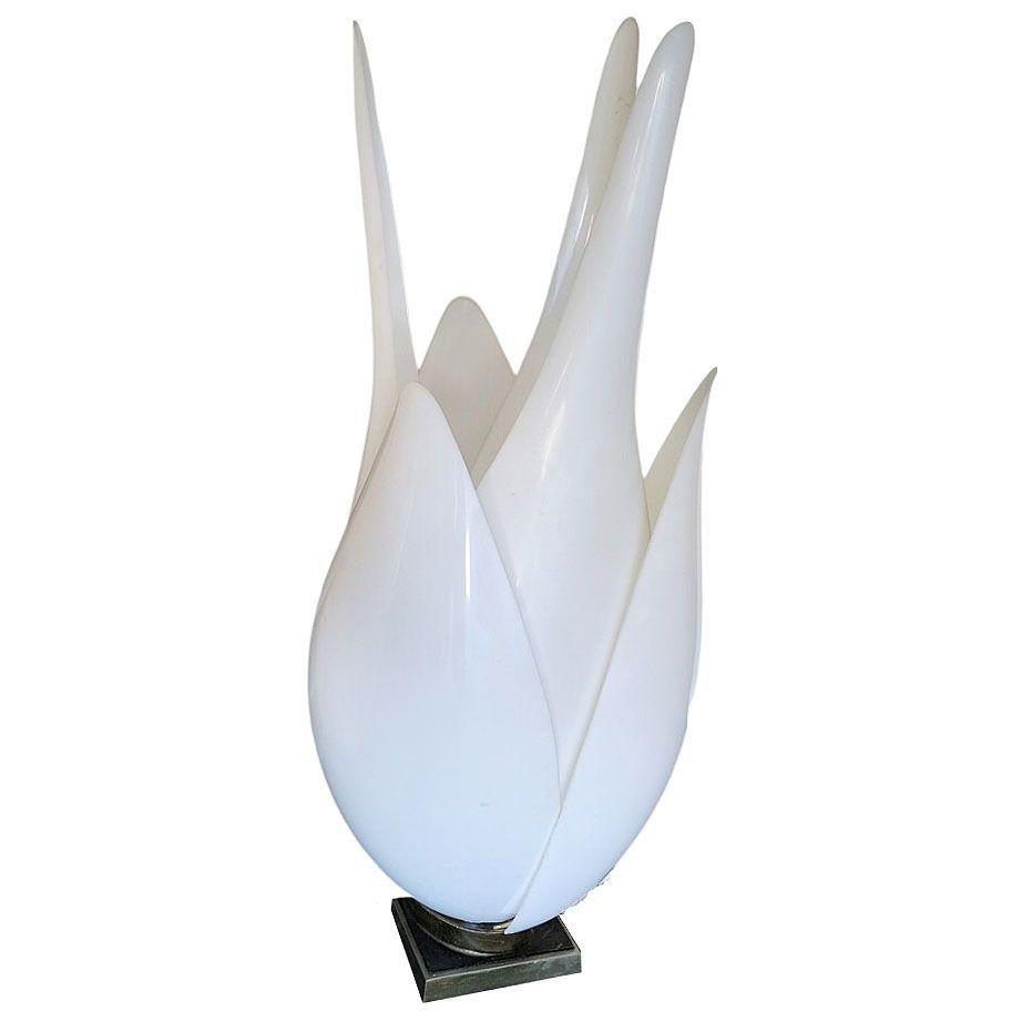 Gran Lámpara Tulipán Floriforme de 3' Pie de Acrílico y Latón by Rougier finales del siglo XX en venta
