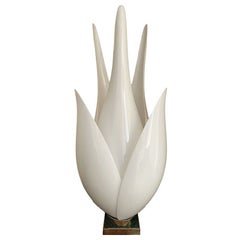 Large 3' Foot Grand Acrylic and Brass Floriform Tulip Lamp by Rougier