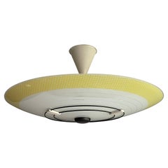 Large 3-Light Midcentury Modern Glass, Bakelite and Metal Flush Mount / Pendant