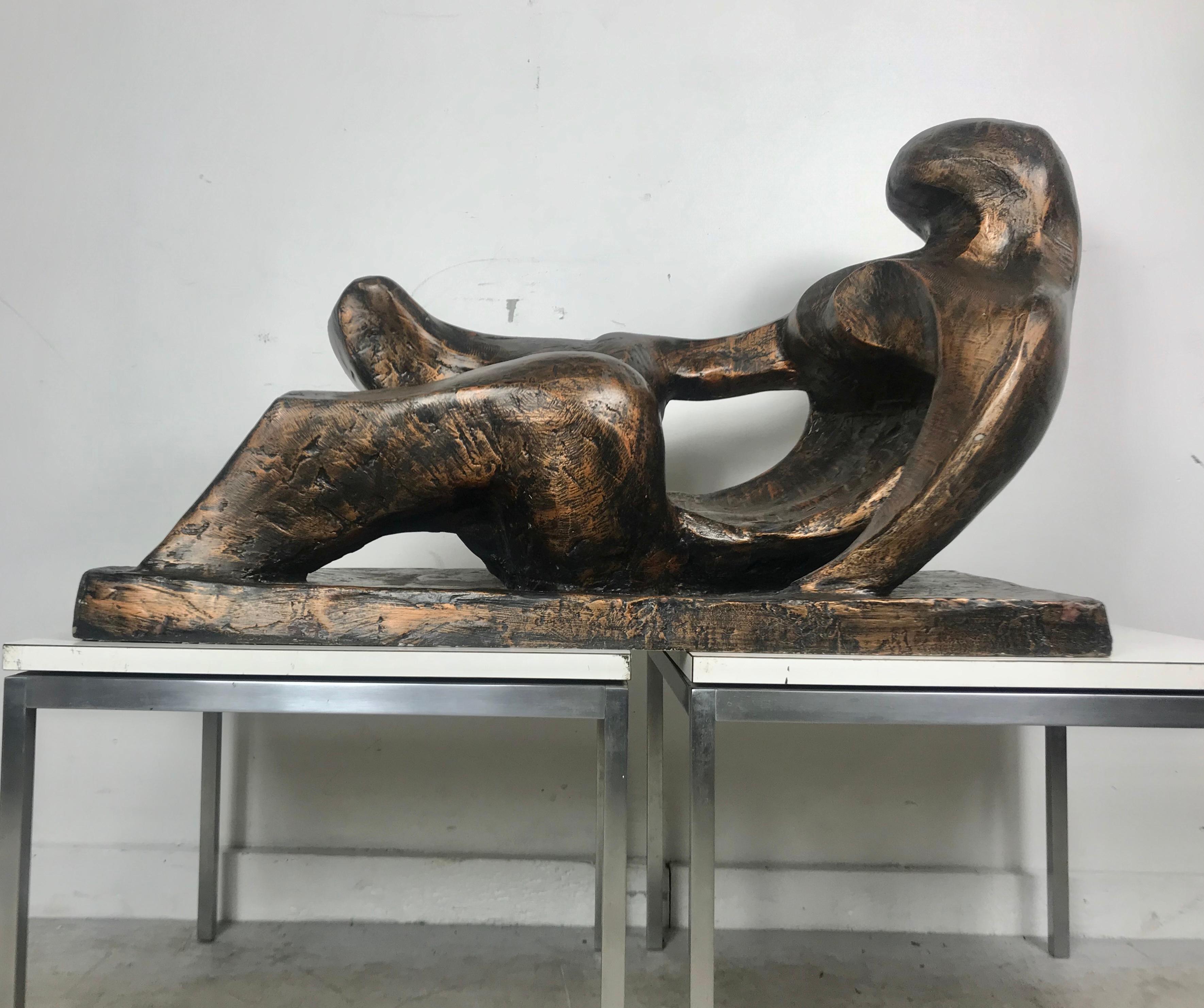 Large Modernist Reclining Figure, Bronzed Resin in the Manner of Henry Moore 2