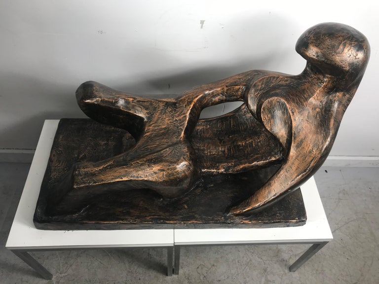 Mid-Century Modern Large Modernist Reclining Figure, Bronzed Resin in the Manner of Henry Moore For Sale