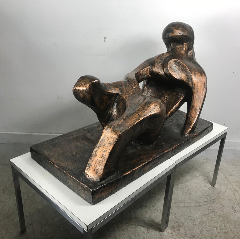 American Large Modernist Reclining Figure, Bronzed Resin in the Manner of Henry Moore For Sale