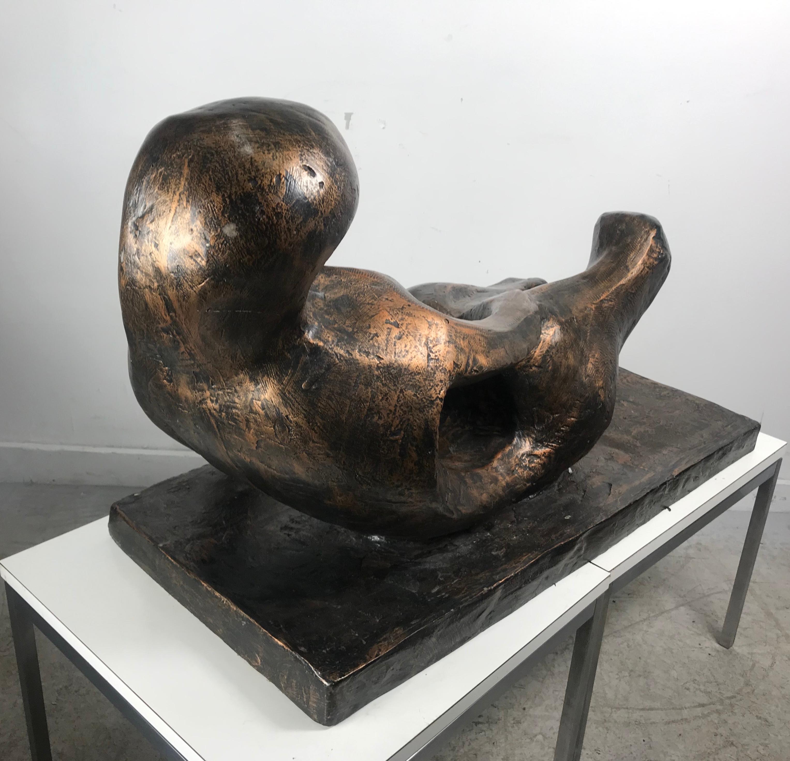 Mid-Century Modern Large Modernist Reclining Figure, Bronzed Resin in the Manner of Henry Moore