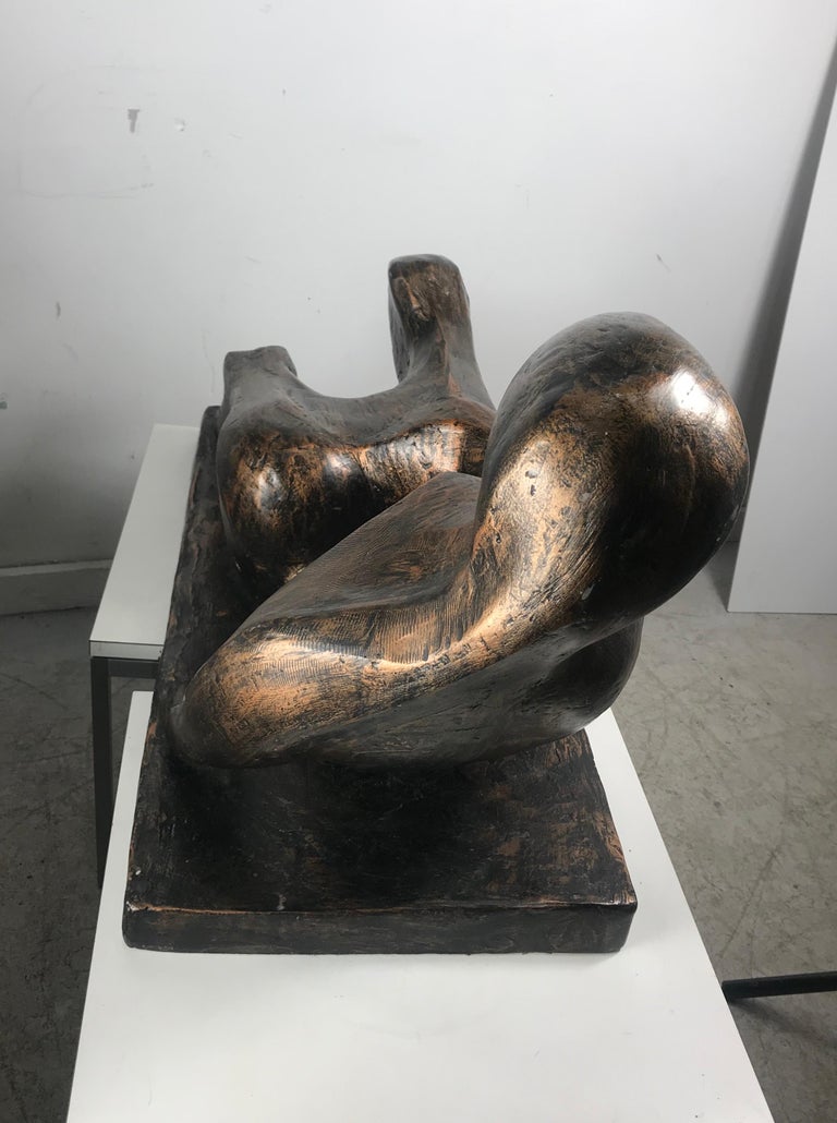 Mid-20th Century Large Modernist Reclining Figure, Bronzed Resin in the Manner of Henry Moore For Sale
