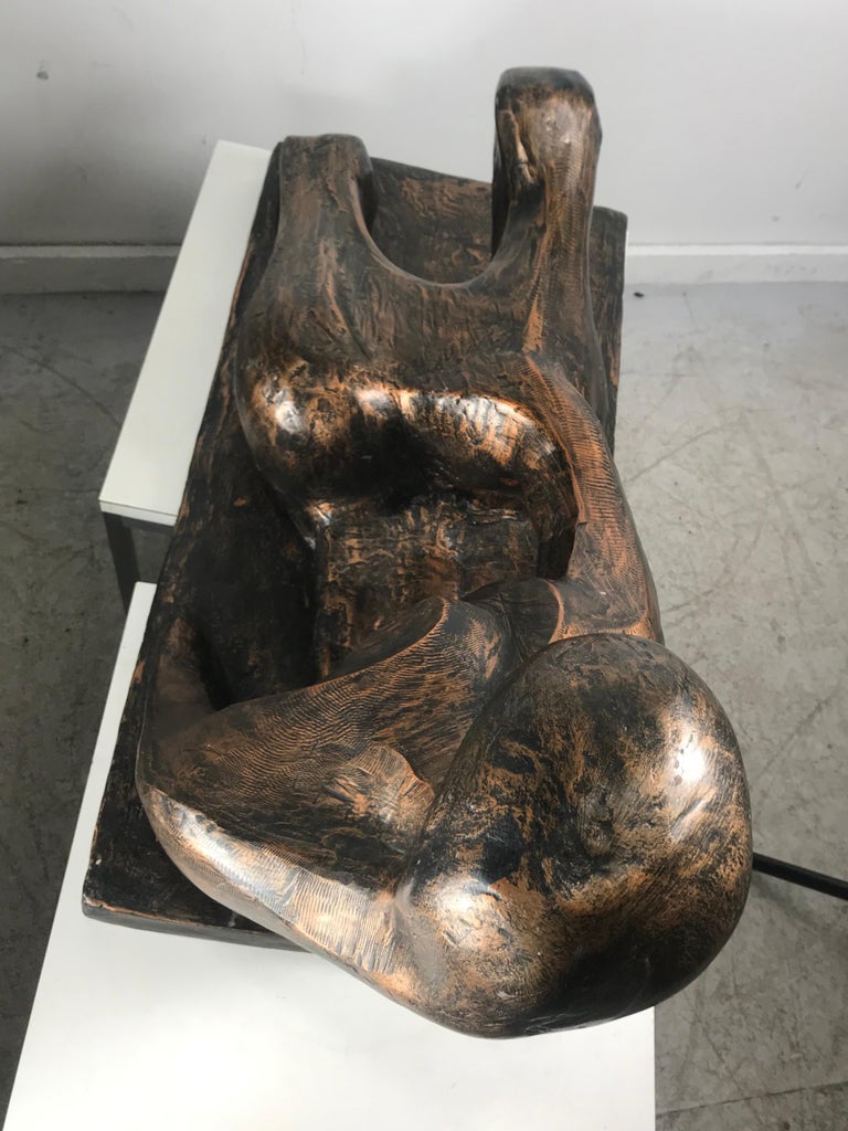 Large Modernist Reclining Figure, Bronzed Resin in the Manner of Henry Moore For Sale 1