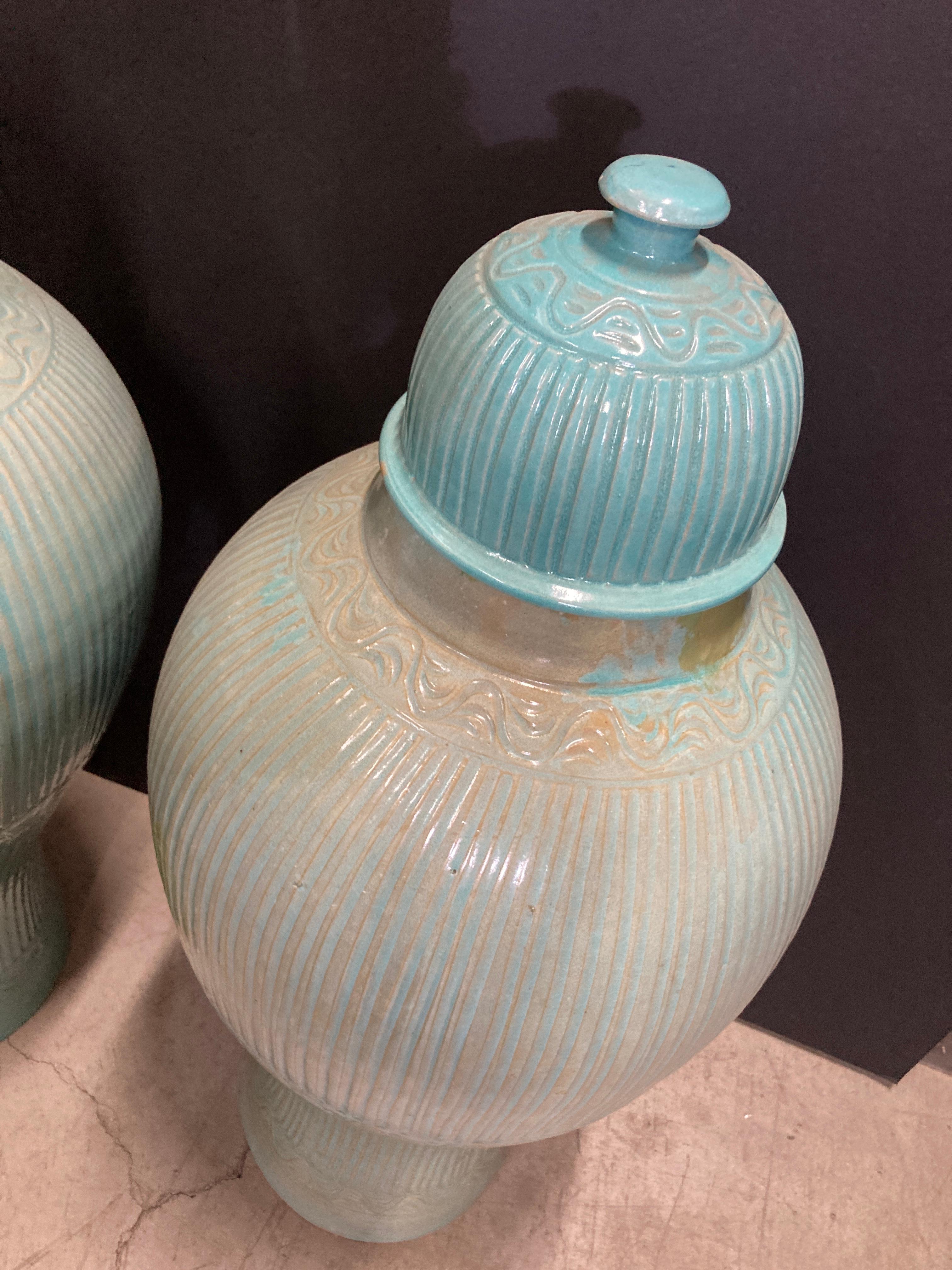 20th Century Moorish Moroccan Blue Urns with Lid For Sale