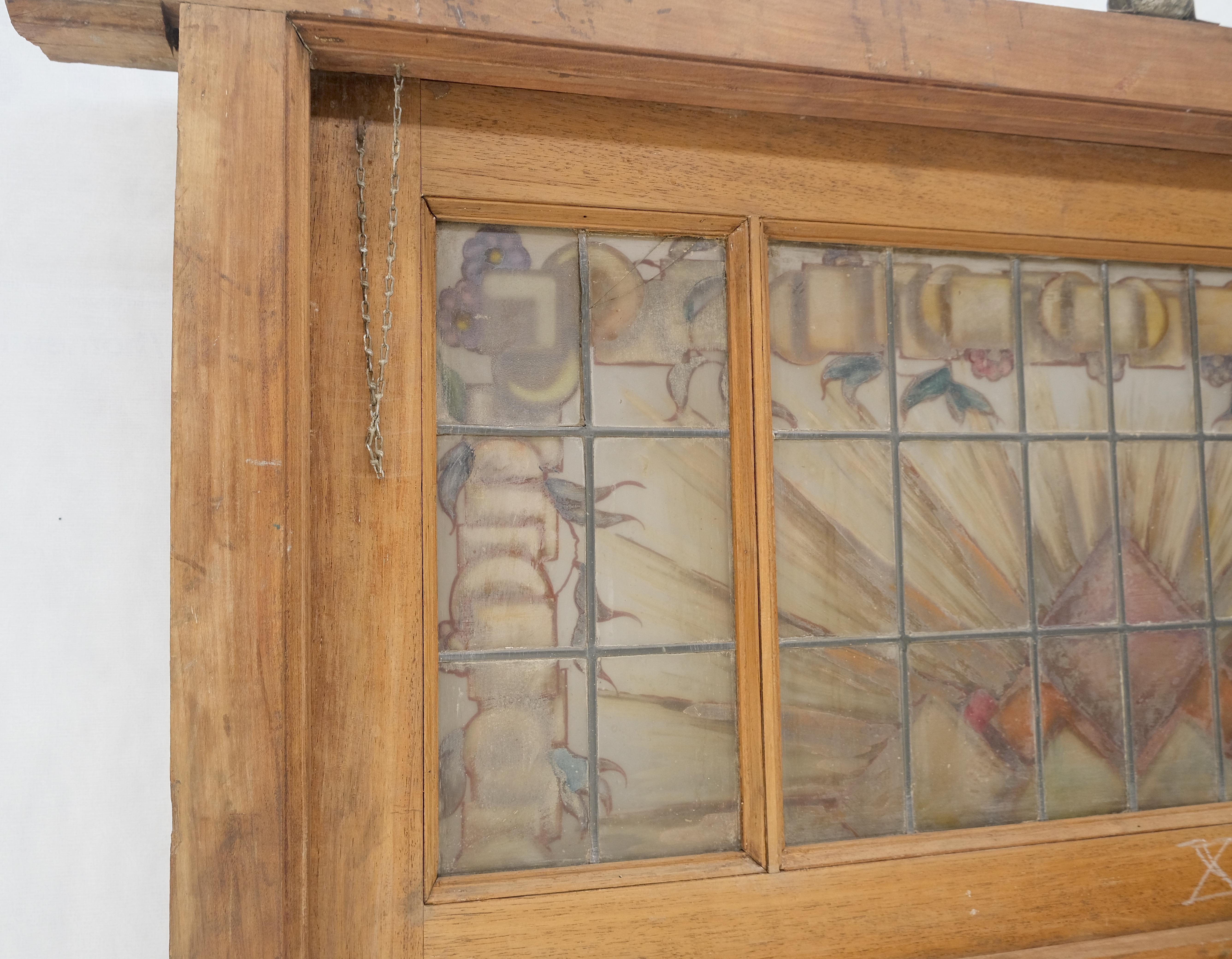Large 3 Panel Leaded Stain Glass Antique Solid Teak Frame Window OLD For Sale 6