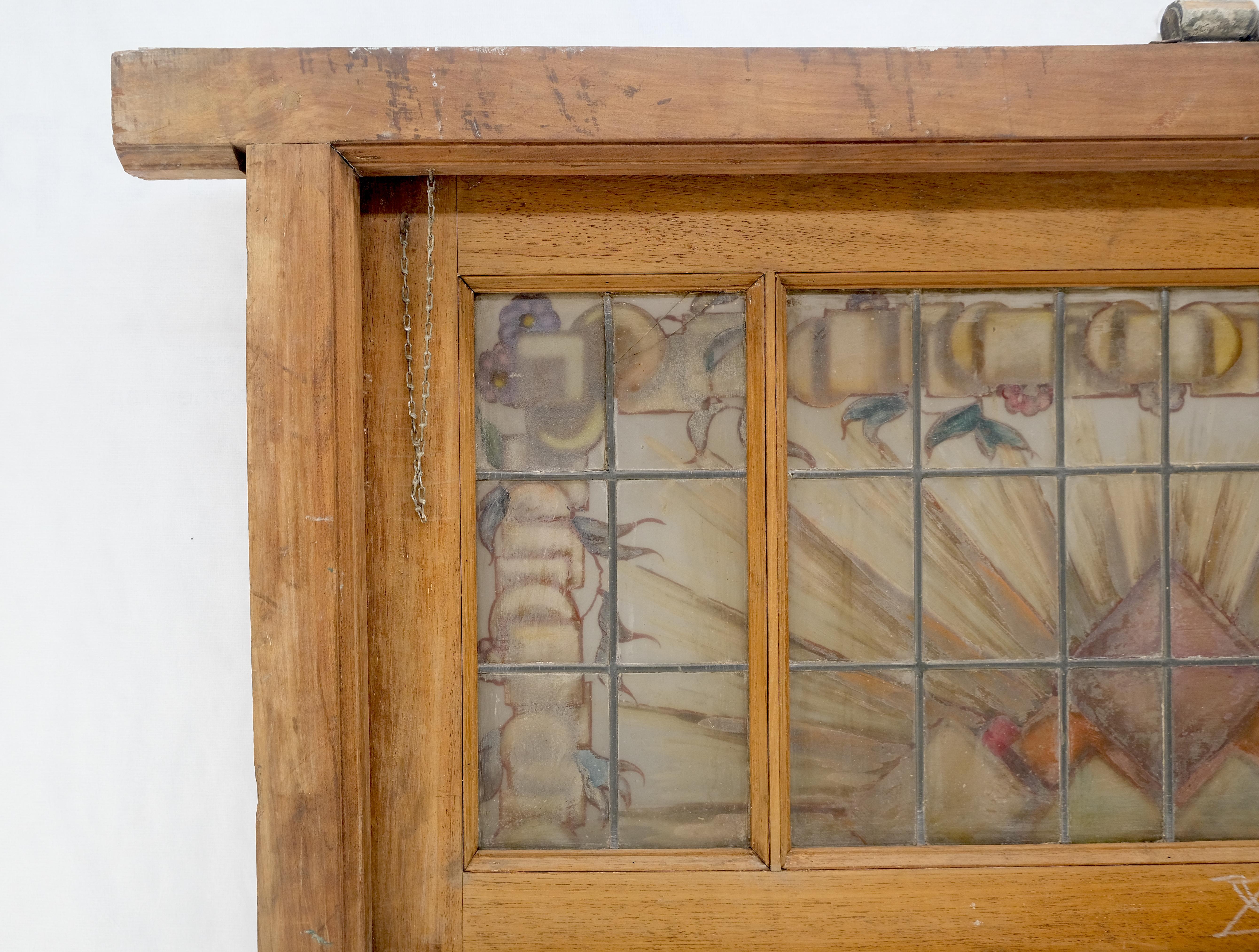 Large 3 Panel Leaded Stain Glass Antique Solid Teak Frame Window OLD For Sale 9