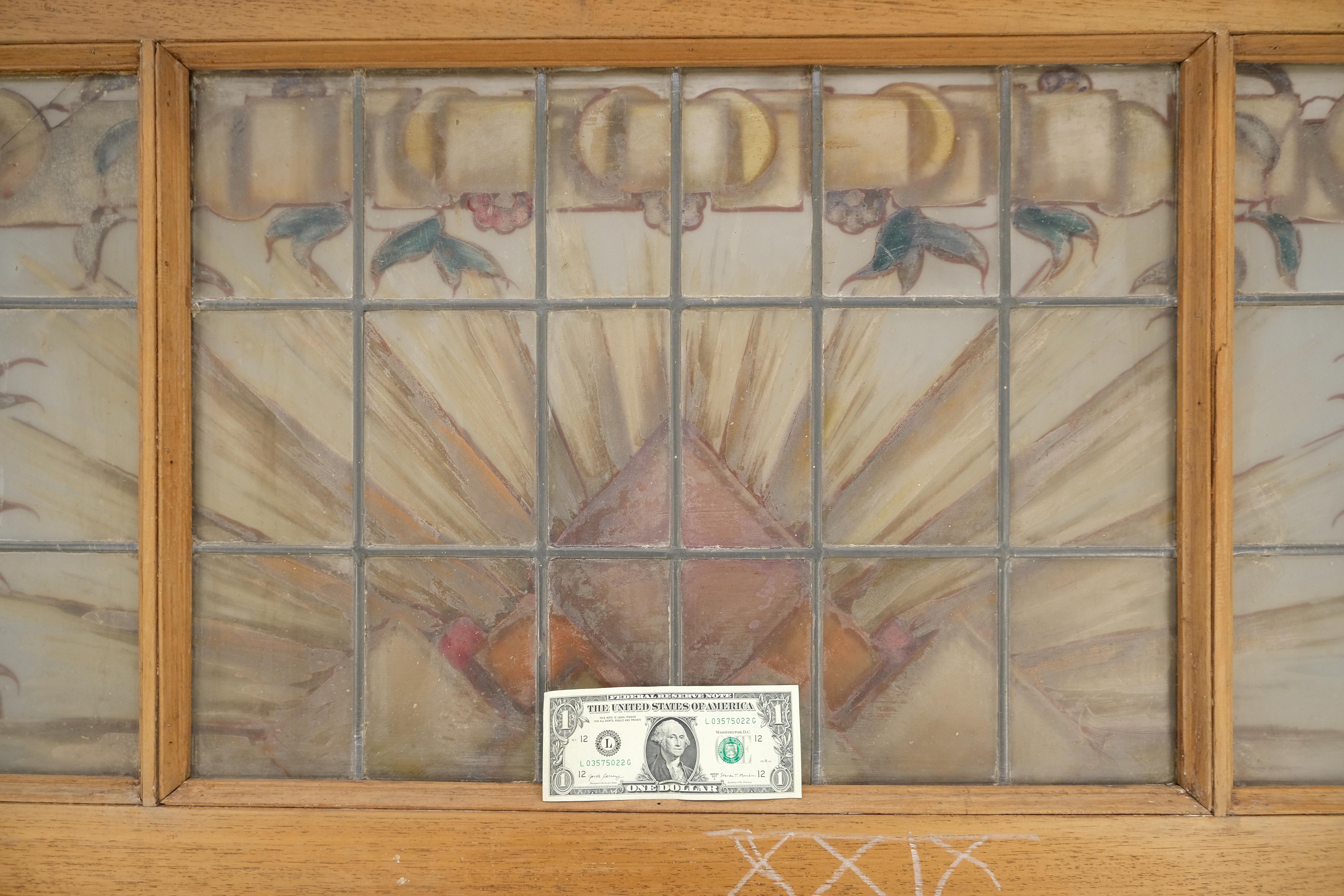 Large 3 Panel Leaded Stain Glass Antique Solid Teak Frame Window OLD For Sale 1