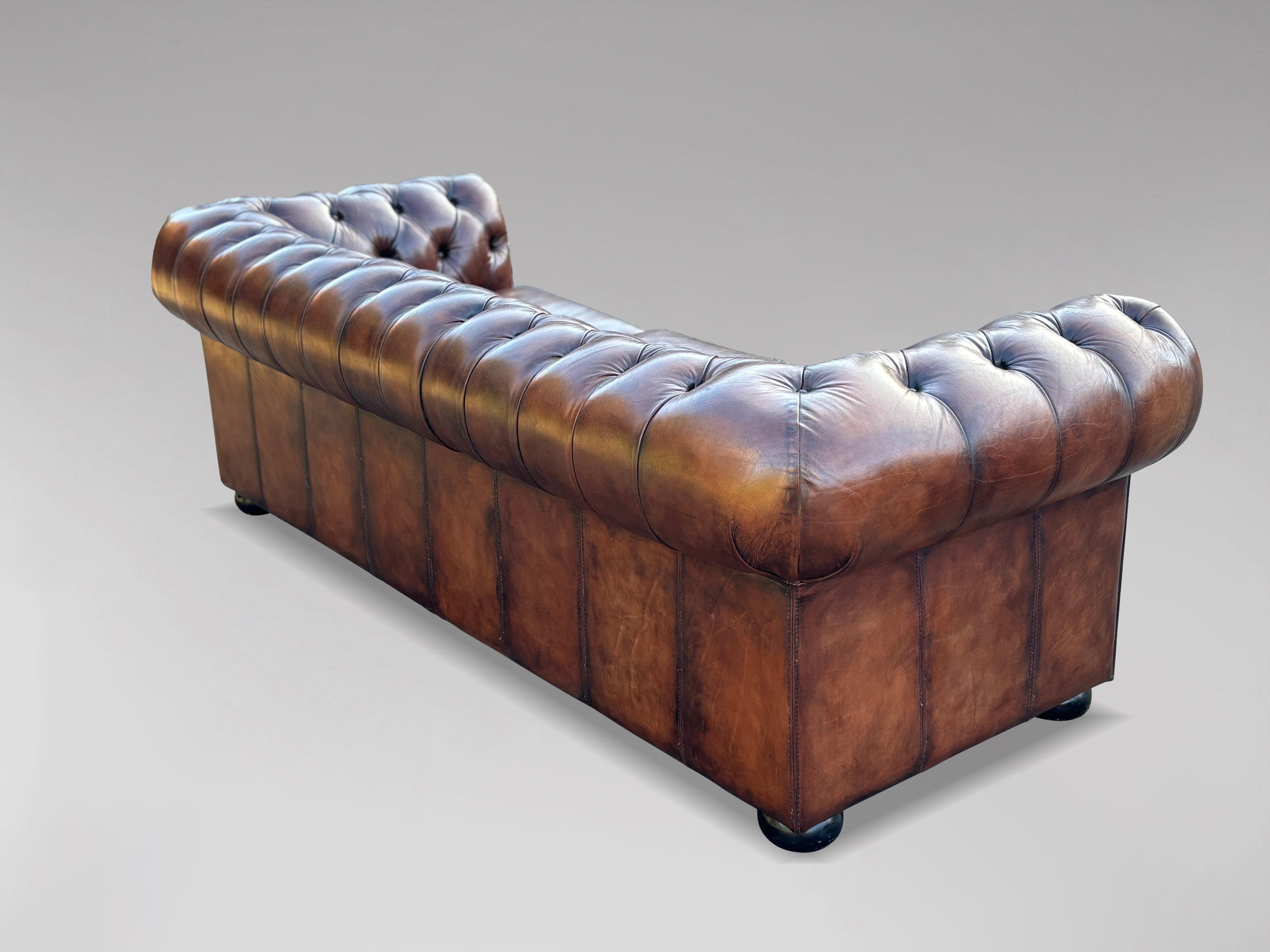 Large 3-Seater Brown Leather Chesterfield Sofa For Sale 1