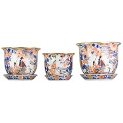 Large 3# Set 20th Century Imari Porcelain Planter Flowers Dame Au Parasol