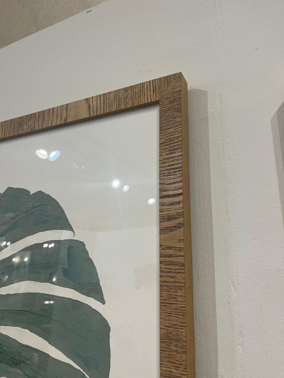 Große 3 Stamm Hand Colored Monstera Leaf Specimen Bleistift von Künstler Lauren Lachance unterzeichnet