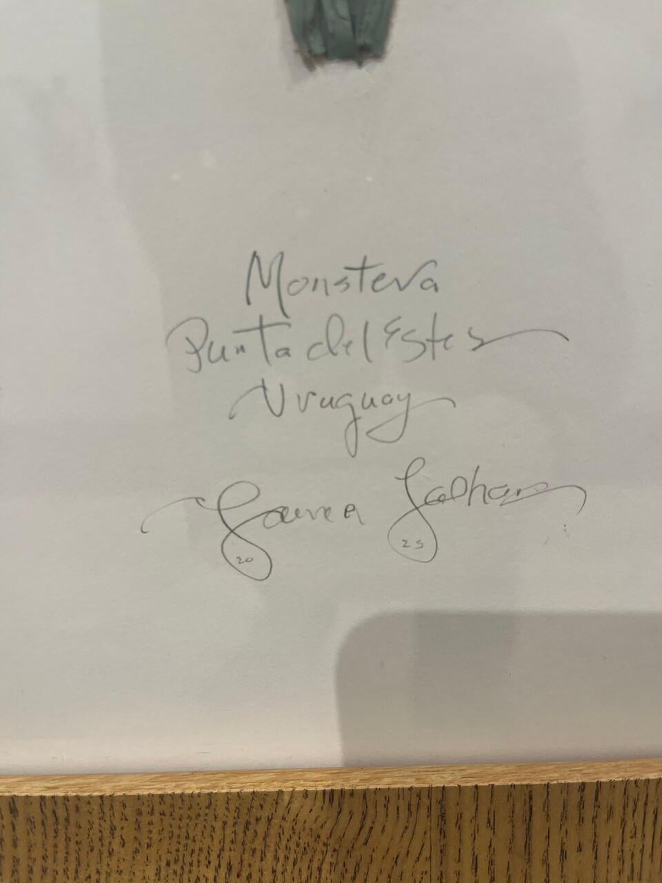 Großes 3-stämmiges handkoloriertes Monstera-Blatt-Exemplar (Organische Moderne) im Angebot