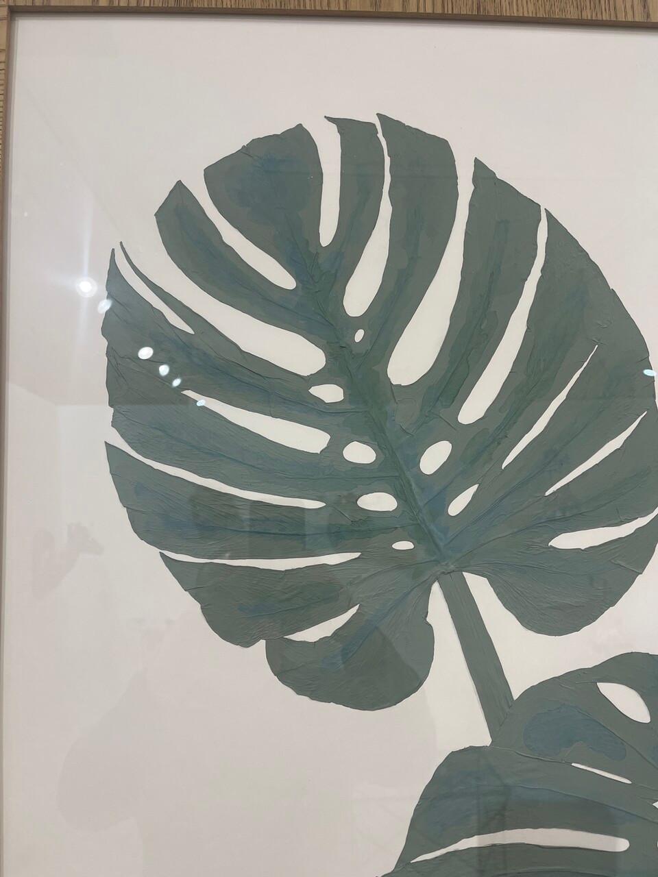 Großes 3-stämmiges handkoloriertes Monstera-Blatt-Exemplar (amerikanisch) im Angebot