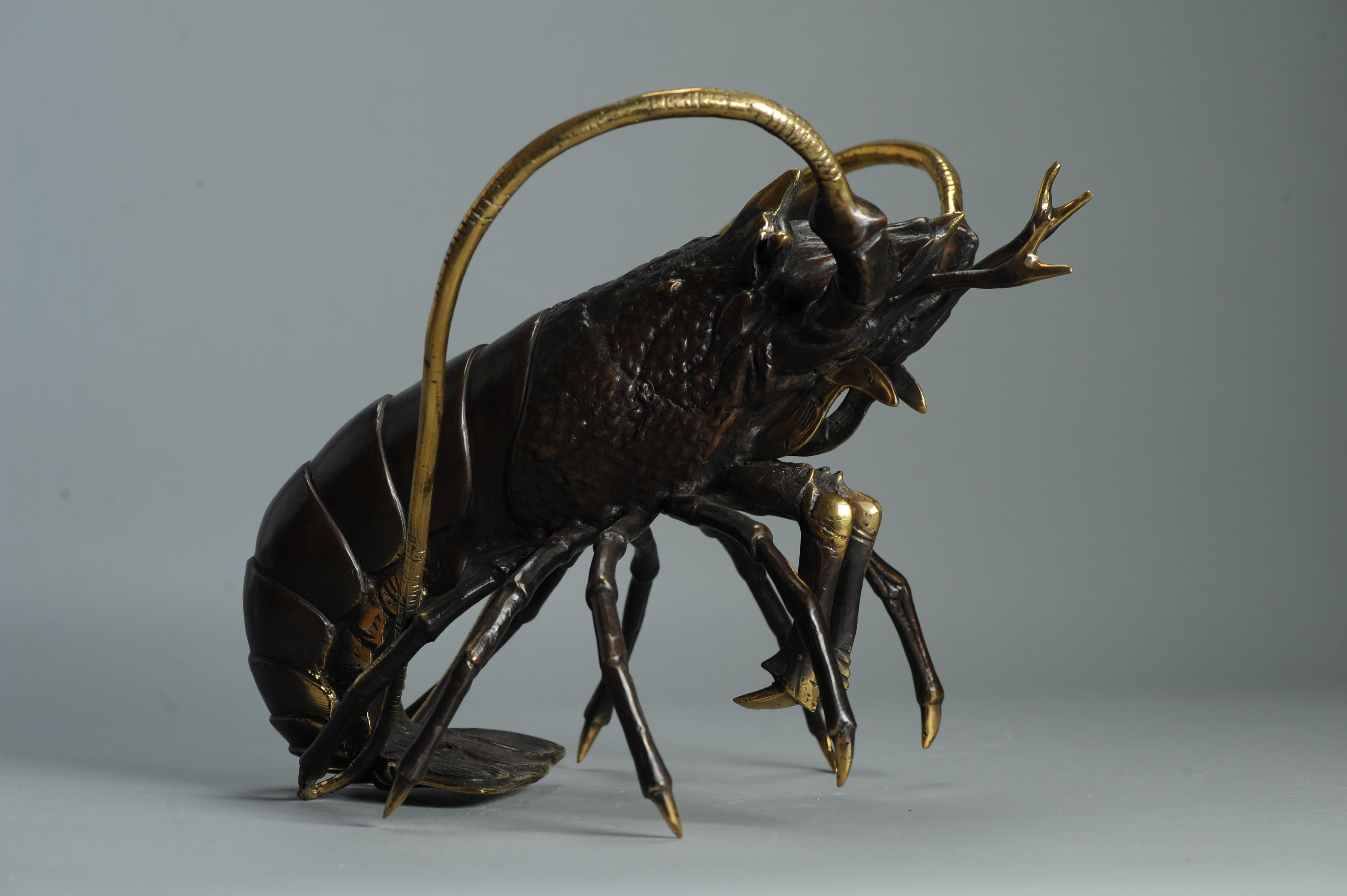 Große 30 cm Showa Periode Bronze Japanischer Hummer Okimono Statue Japan im Angebot 4