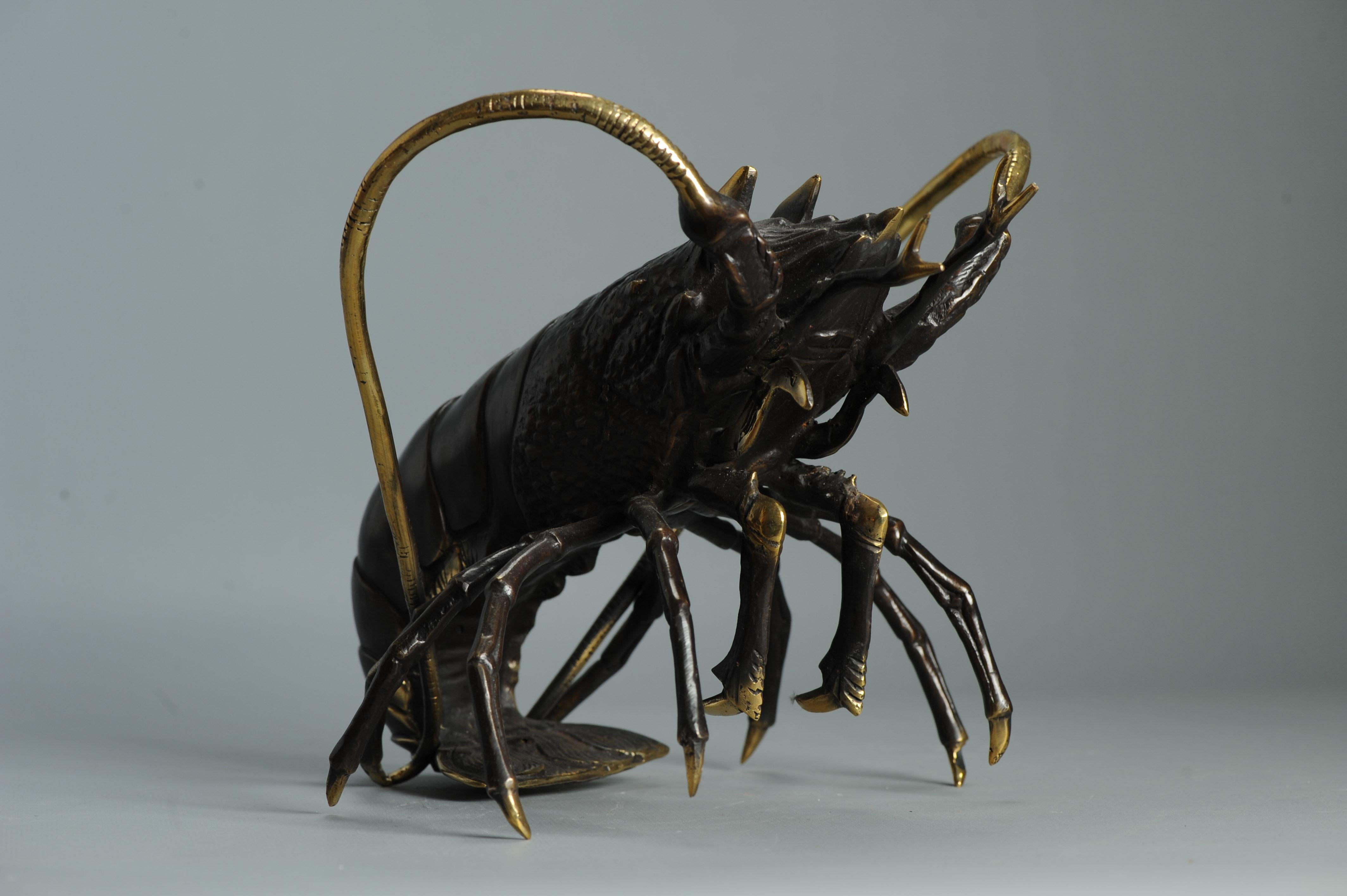 Große 30 cm Showa Periode Bronze Japanischer Hummer Okimono Statue Japan im Angebot 5