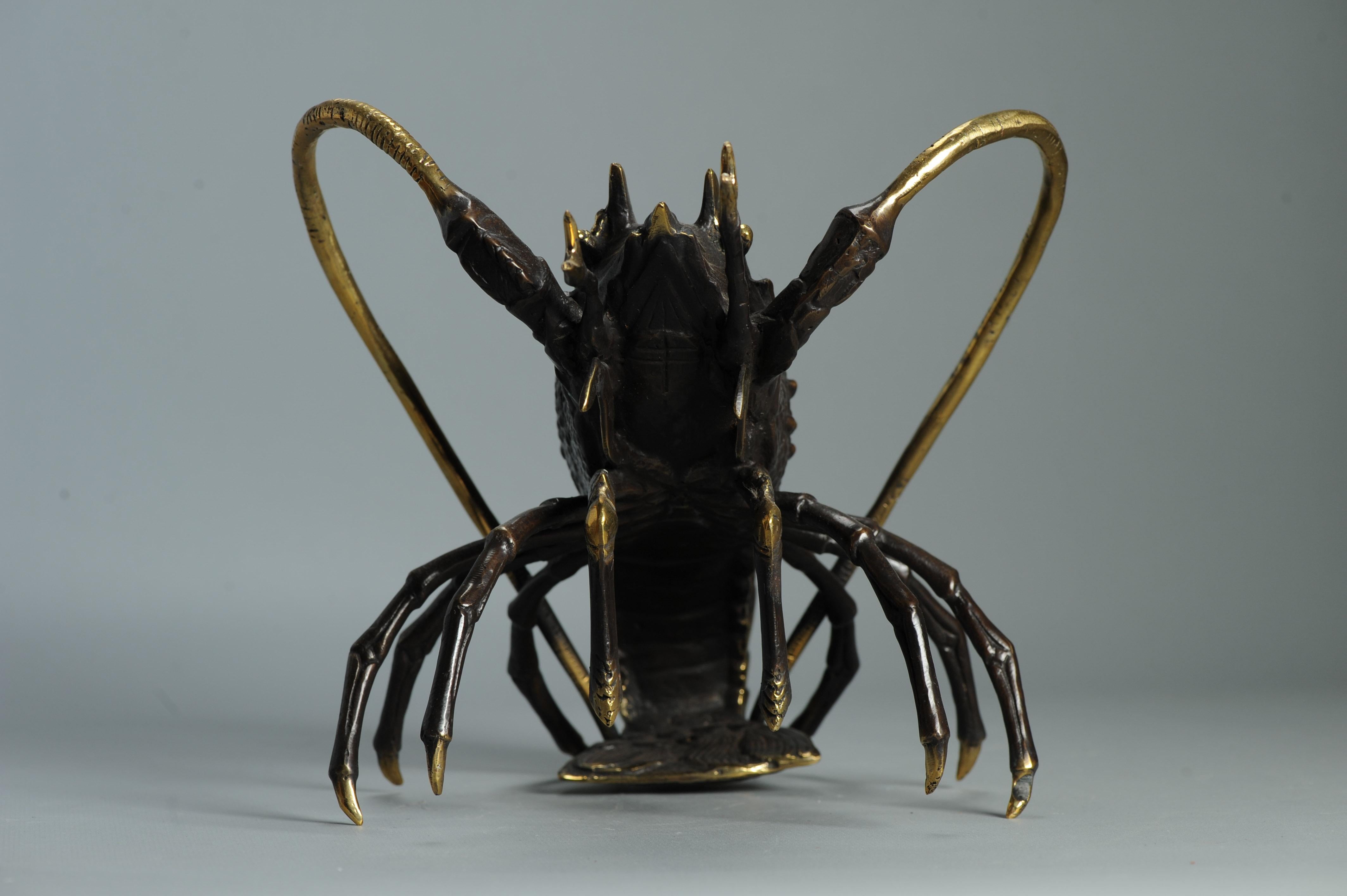 Große 30 cm Showa Periode Bronze Japanischer Hummer Okimono Statue Japan im Angebot 6