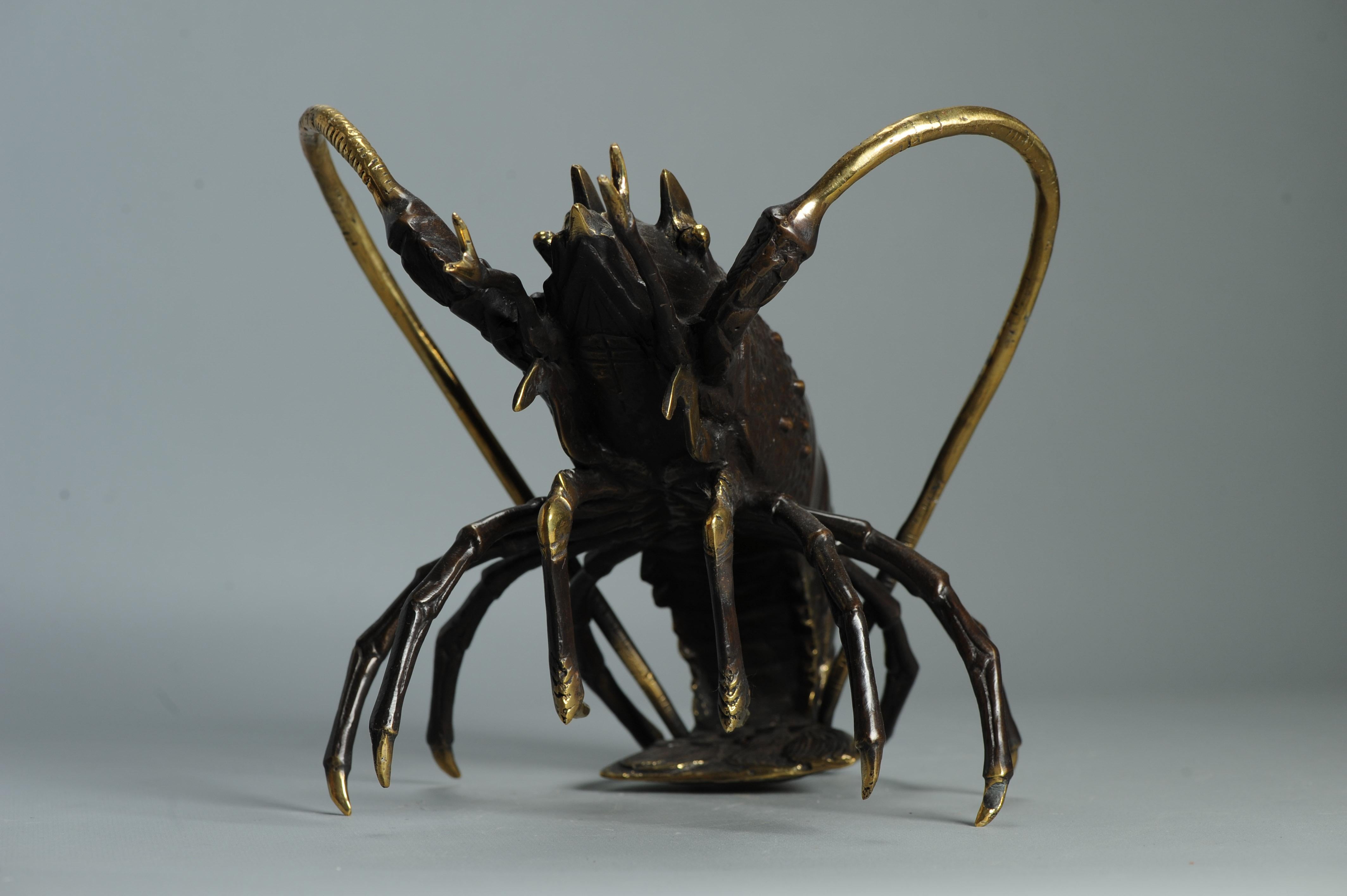 Große 30 cm Showa Periode Bronze Japanischer Hummer Okimono Statue Japan im Angebot 7