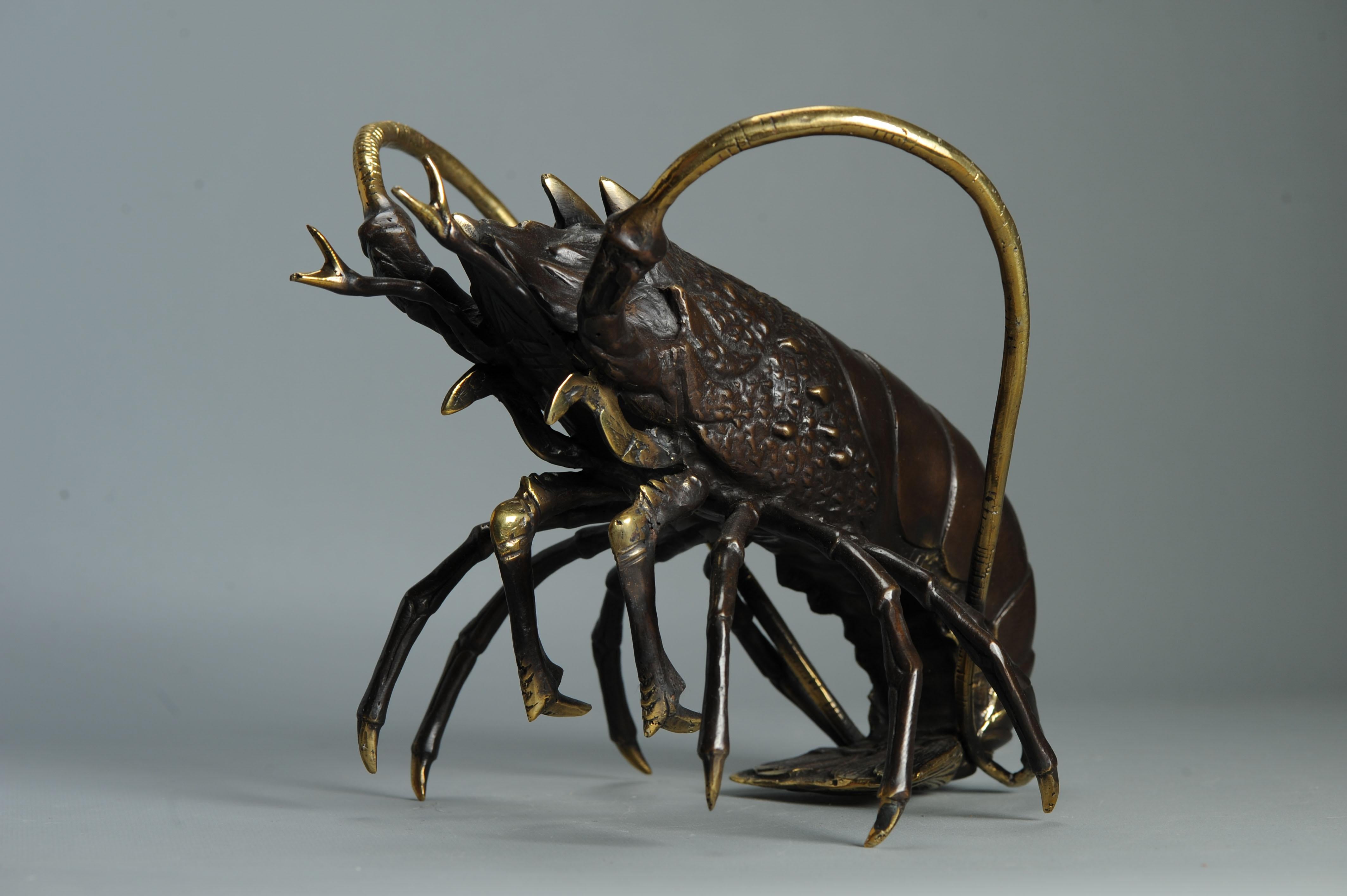 Große 30 cm Showa Periode Bronze Japanischer Hummer Okimono Statue Japan im Angebot 8