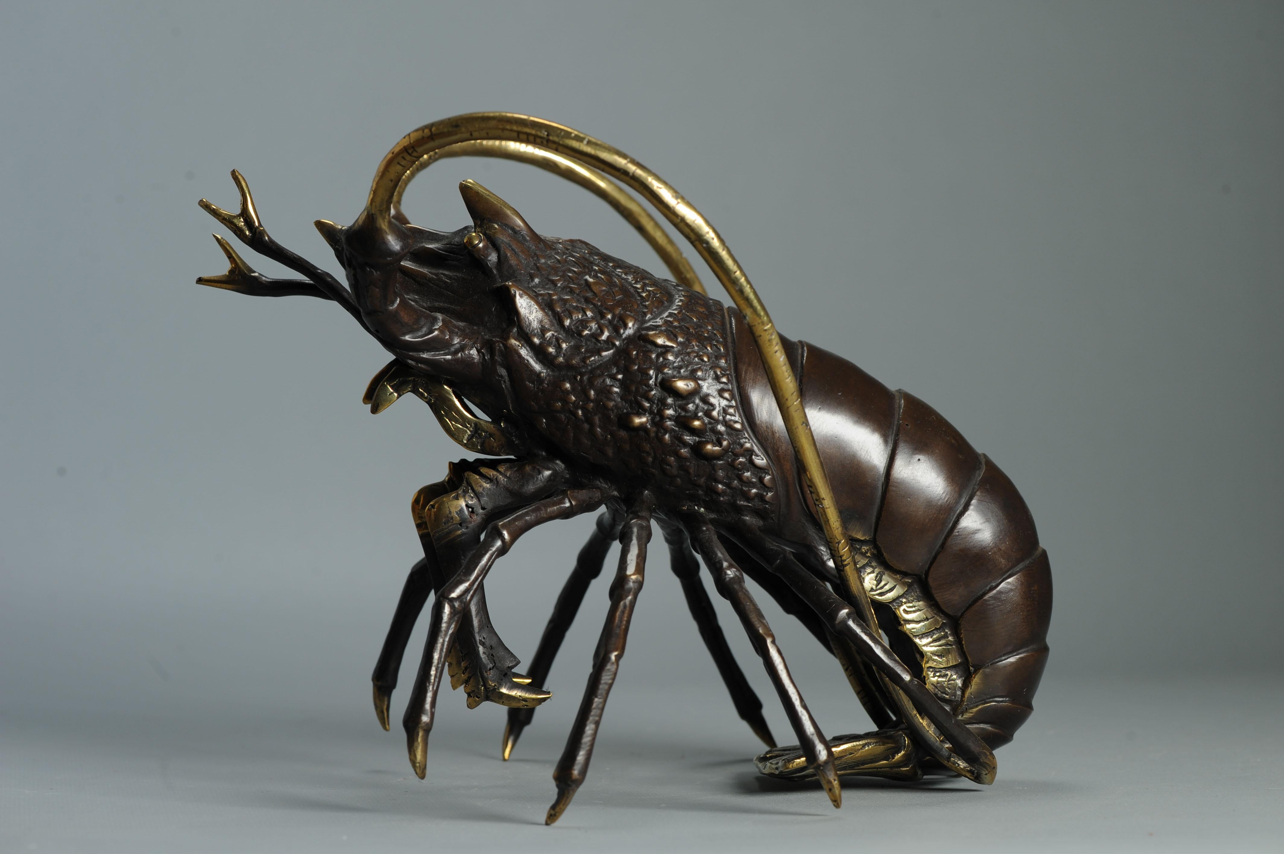 Große 30 cm Showa Periode Bronze Japanischer Hummer Okimono Statue Japan im Angebot 9