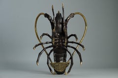 Large 30 cm Showa Period Bronze Japanese Lobster Okimono Statue Japan