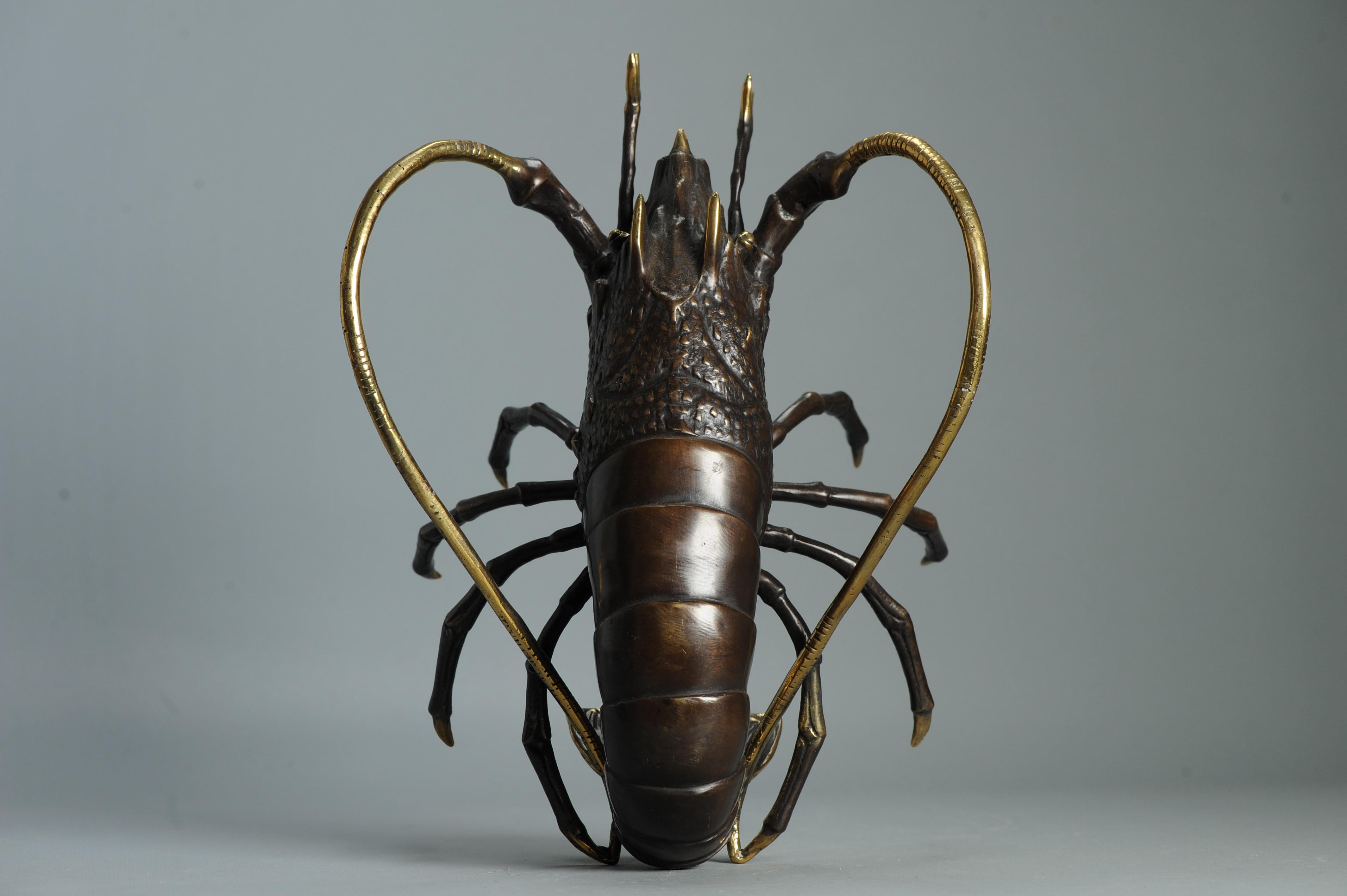 Große 30 cm Showa Periode Bronze Japanischer Hummer Okimono Statue Japan (Meiji-Periode) im Angebot