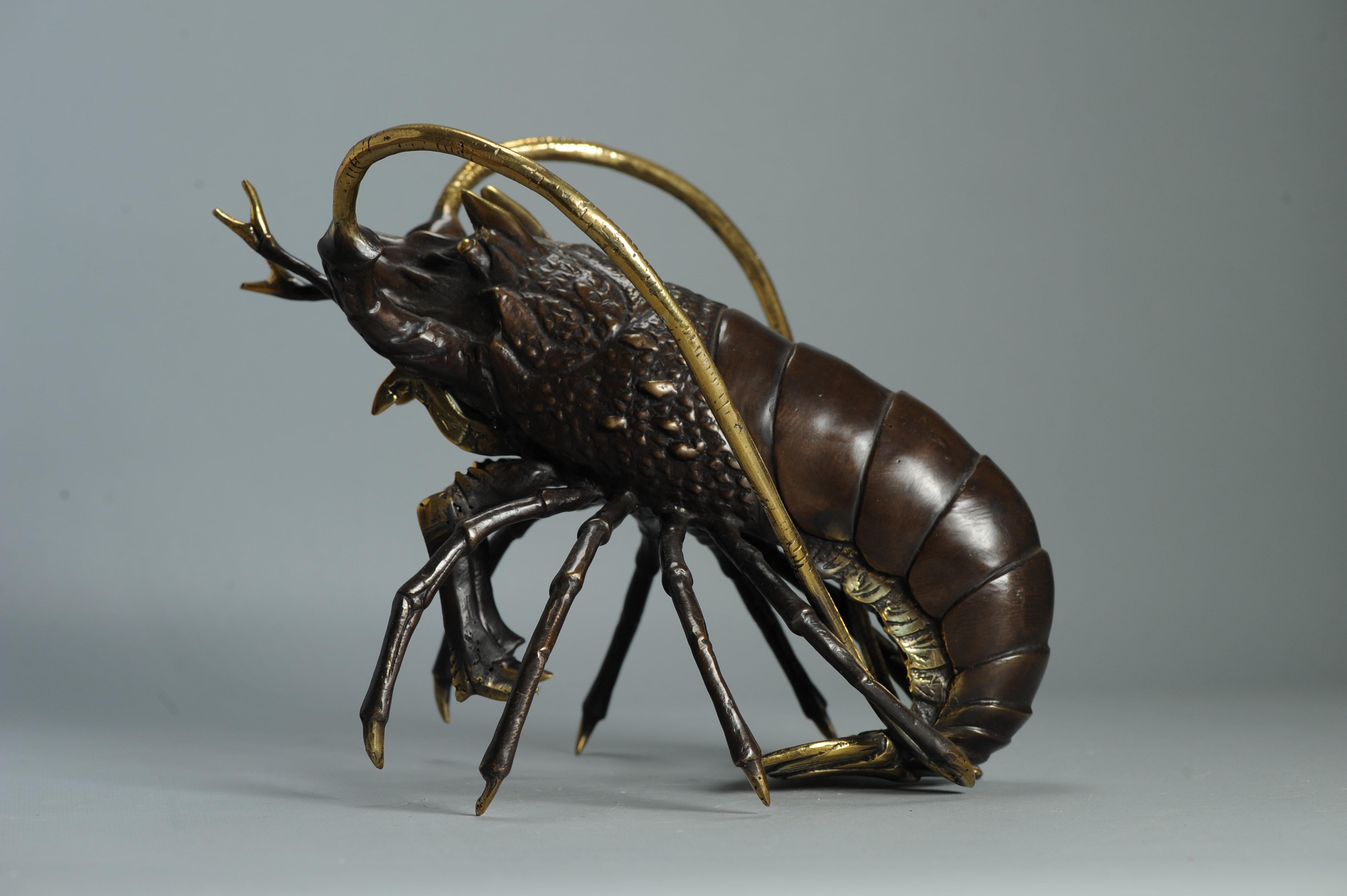 Große 30 cm Showa Periode Bronze Japanischer Hummer Okimono Statue Japan im Zustand „Gut“ im Angebot in Amsterdam, Noord Holland