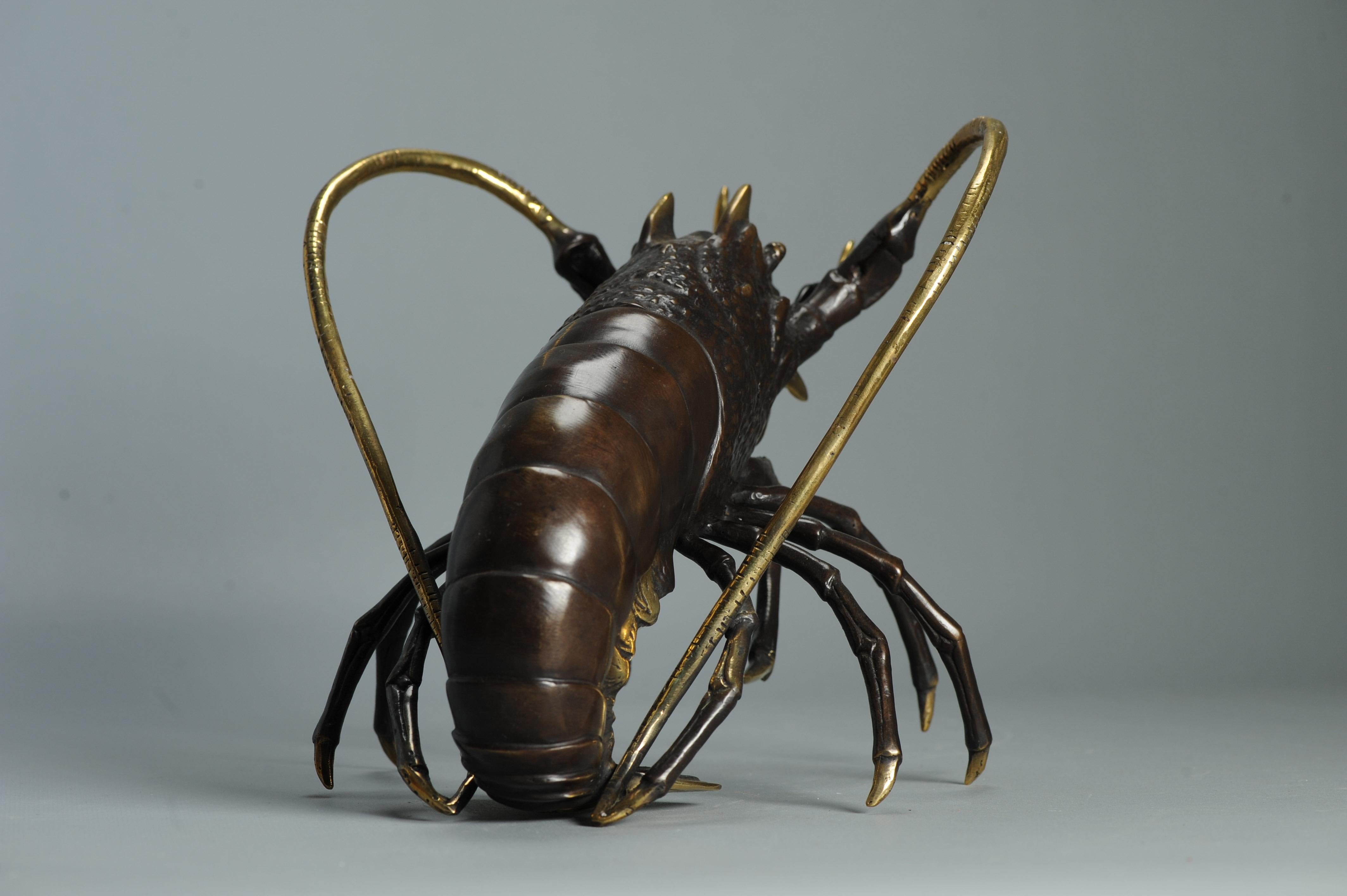 Große 30 cm Showa Periode Bronze Japanischer Hummer Okimono Statue Japan im Angebot 1