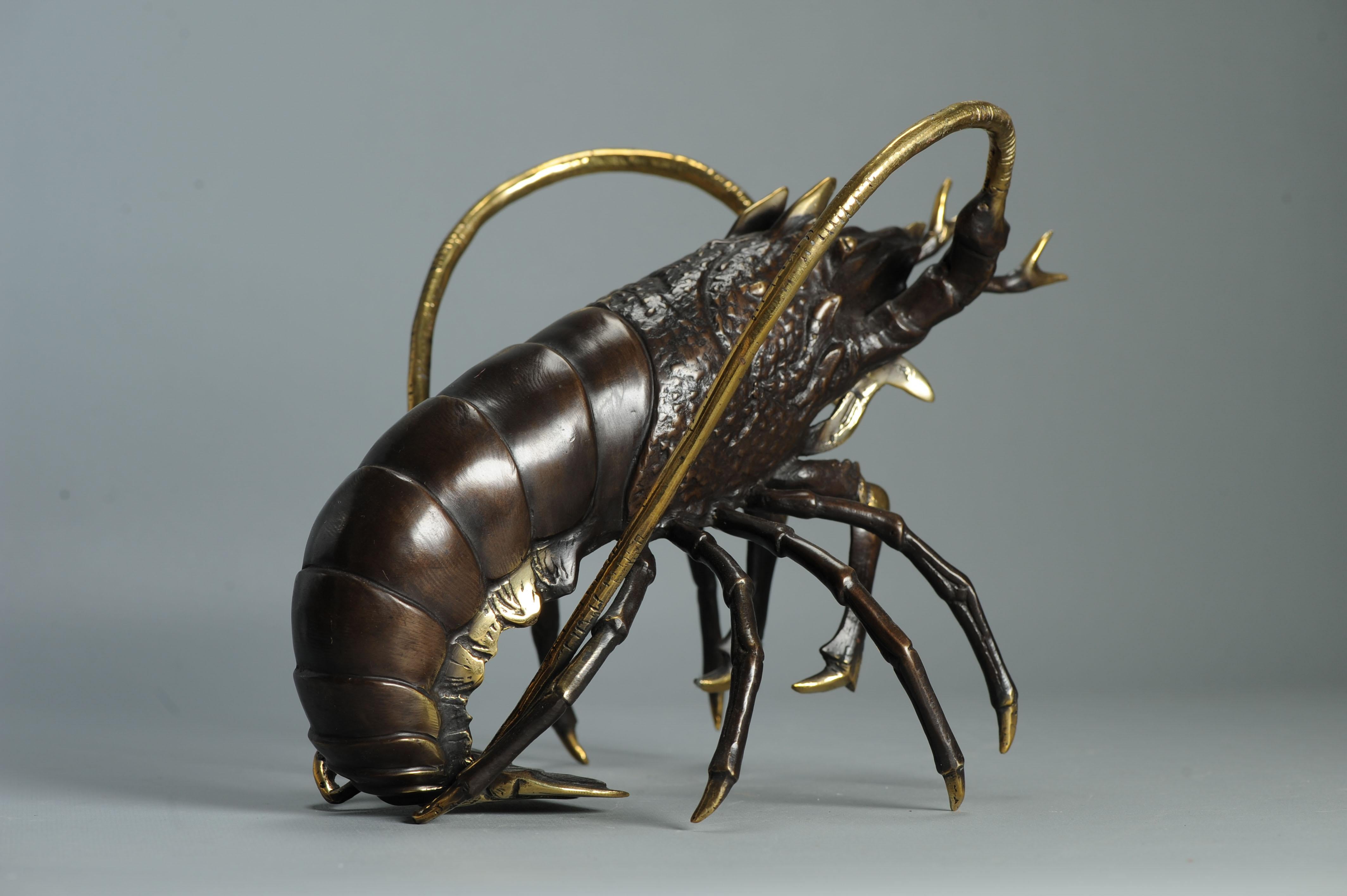 Große 30 cm Showa Periode Bronze Japanischer Hummer Okimono Statue Japan im Angebot 2