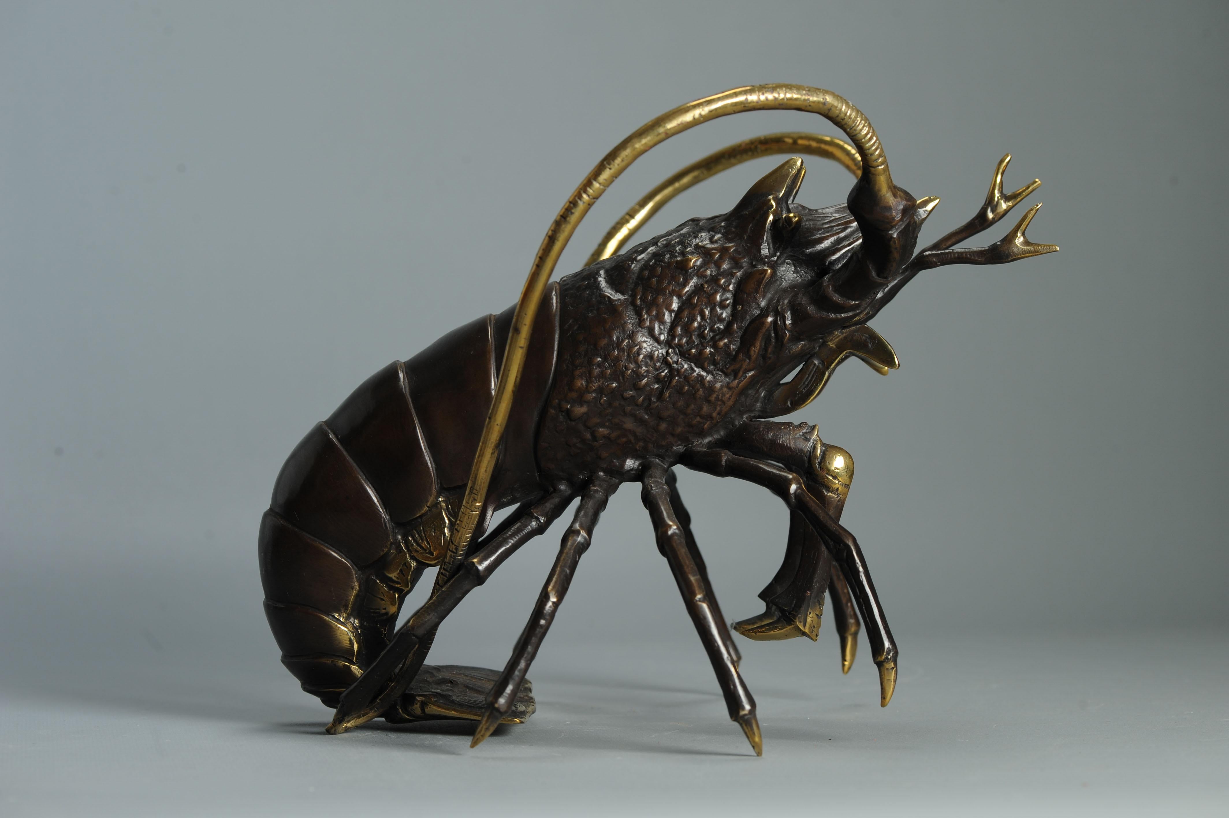 Große 30 cm Showa Periode Bronze Japanischer Hummer Okimono Statue Japan im Angebot 3