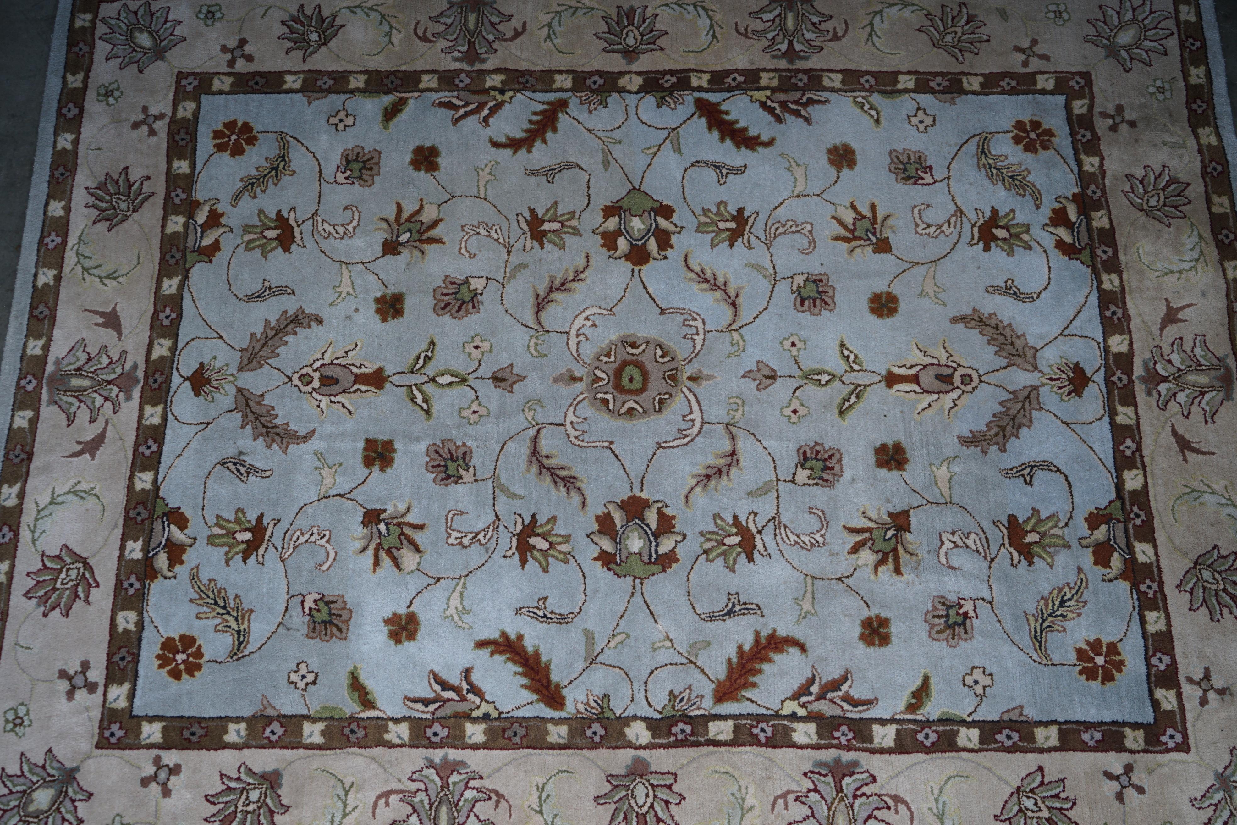 Hand-Crafted Hand Woven Blue Vintage circa 1940's French Floral Rg Carpet For Sale