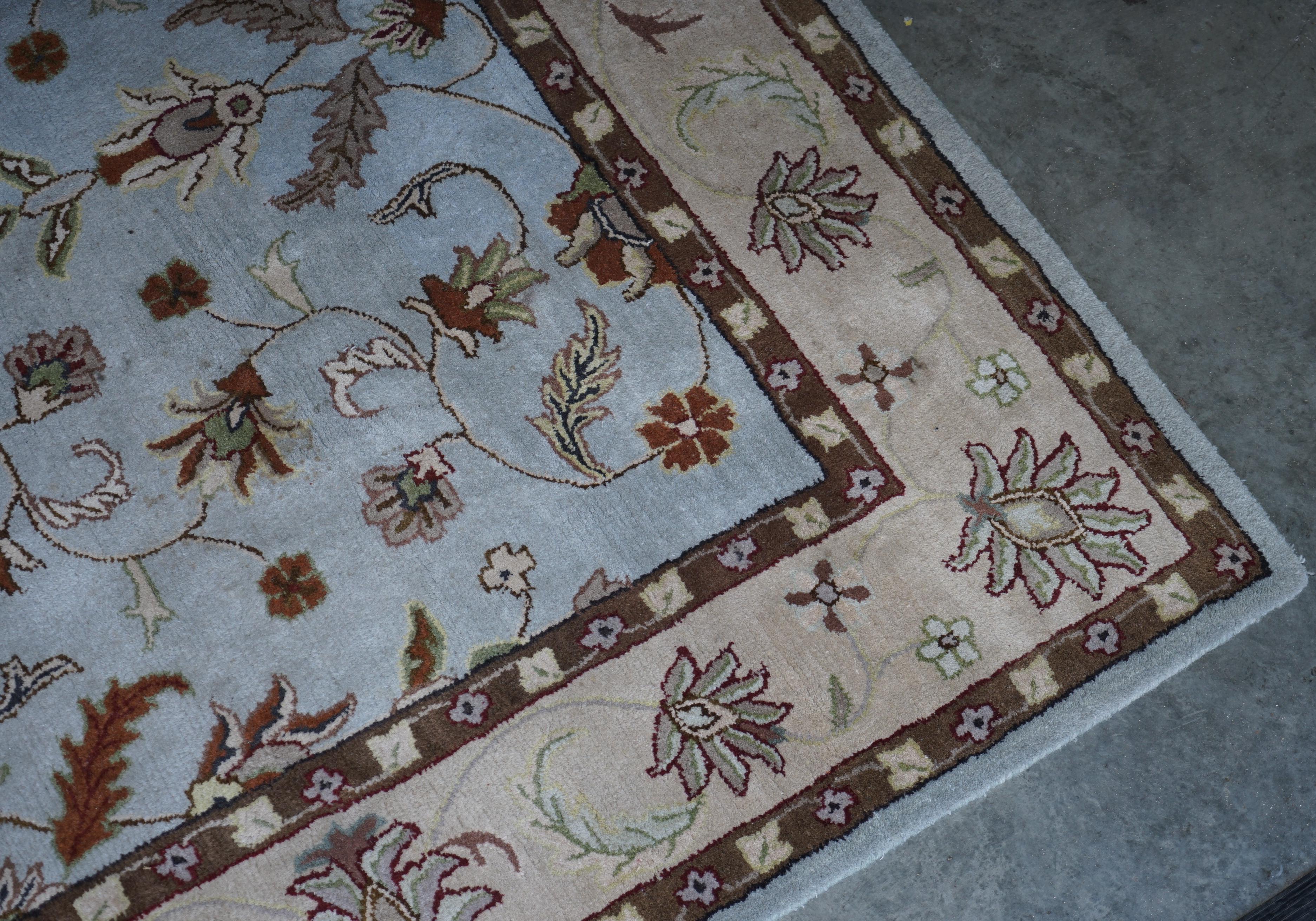 Hand Woven Blue Vintage circa 1940's French Floral Rg Carpet For Sale 1