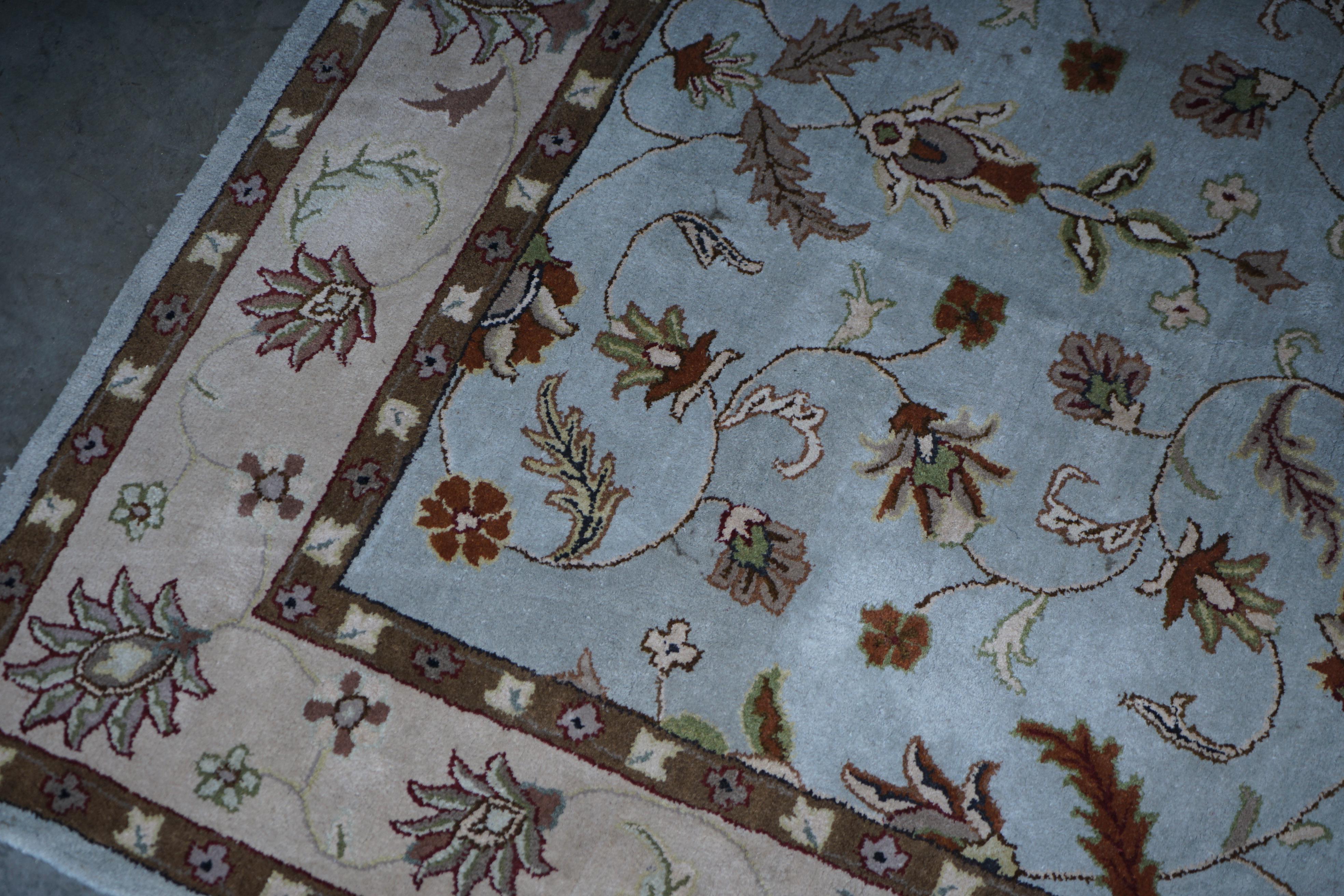 Hand Woven Blue Vintage circa 1940's French Floral Rg Carpet For Sale 2