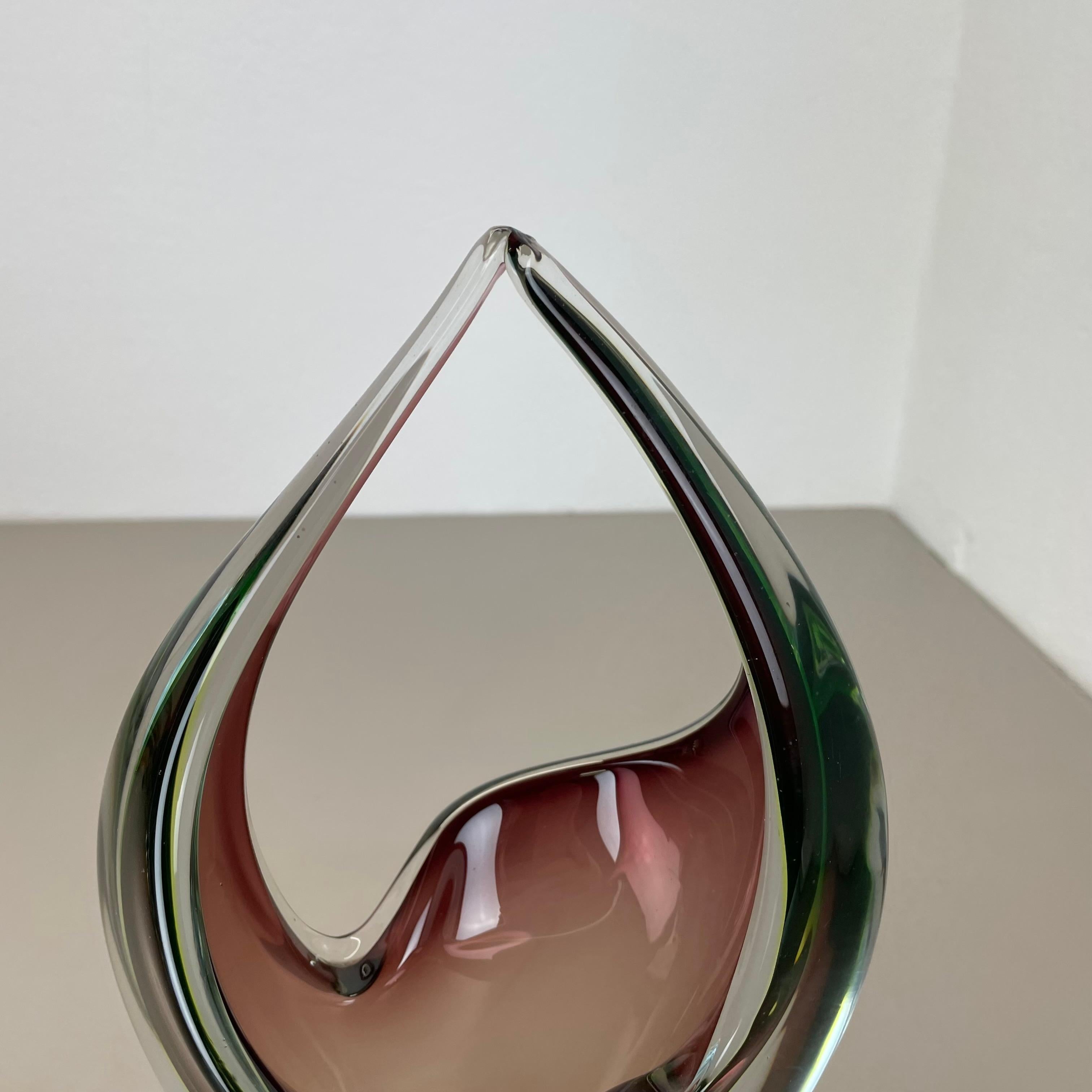Große 30cm 1,9kg Glaselement-Schale aus Muranoglas von Flavio Poli zugeschrieben, Murano, Italien, 1970er Jahre (20. Jahrhundert) im Angebot