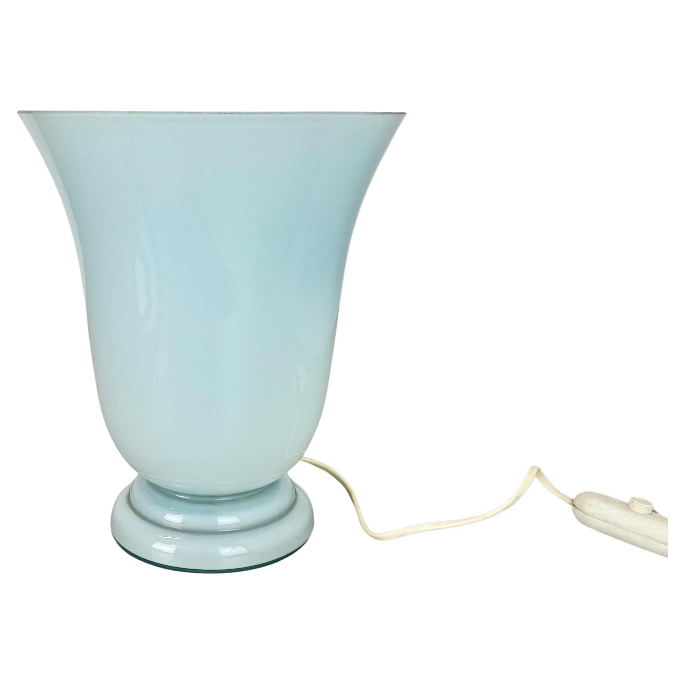 Large 30cm handmade "BLUE" opaline Glass Table Light by CVV Vianne, France 1970s