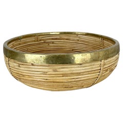 Vintage Large 30cm Rattan and Brass Bowl element  in Crespi Albini Style, Italy, 1970s