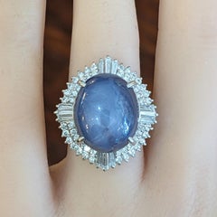 Large 31.52ct Blue Star Sapphire Platinum Diamond Ballerina Ring