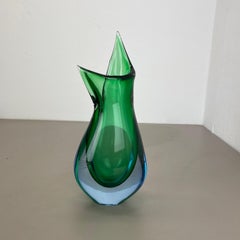 large 31cm green Murano Glass Sommerso Vase by Flavio Poli Attr., Italy, 1970