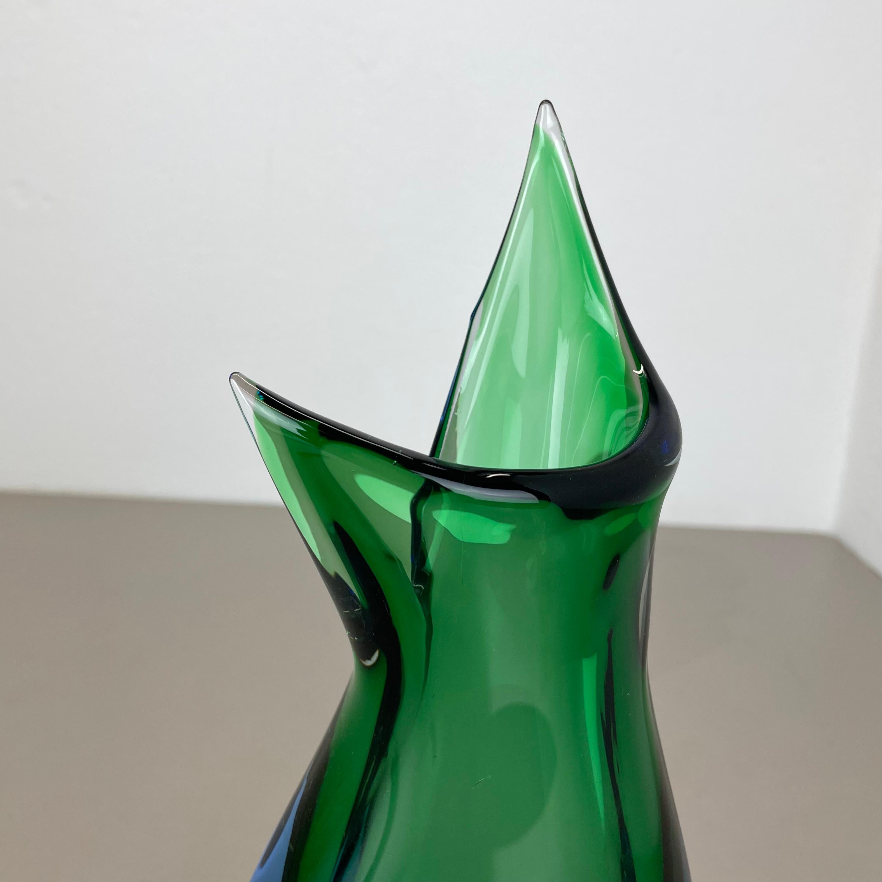 grande vaso Sommerso in vetro di Murano verde da 31 cm di Flavio Poli Attr., Italia, 1970 in vendita 1