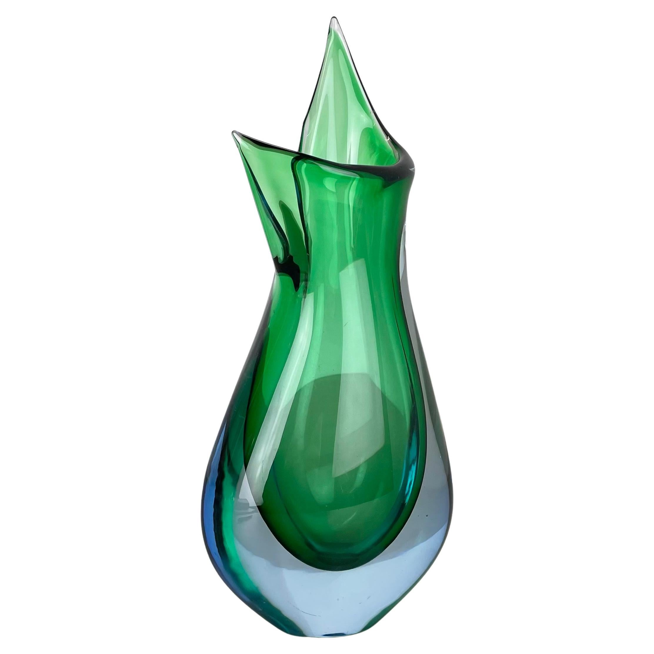 Grand vase Sommerso en verre de Murano vert de 31 cm par Flavio Poli Attr., Italie, 1970