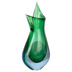 Grand vase Sommerso en verre de Murano vert de 31 cm par Flavio Poli Attr., Italie, 1970