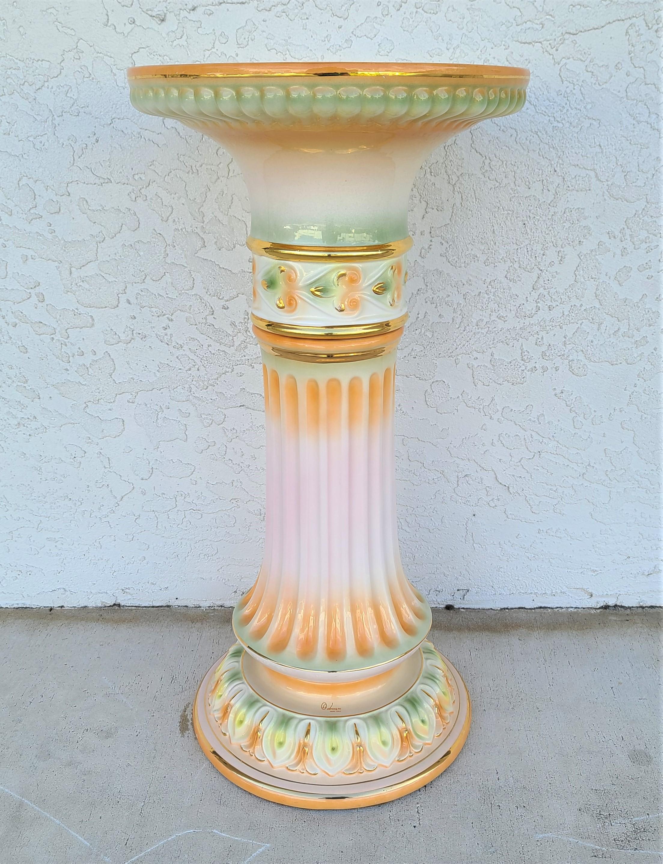 Hand-Painted Large Signed Italian Porcelain Display Column Stand