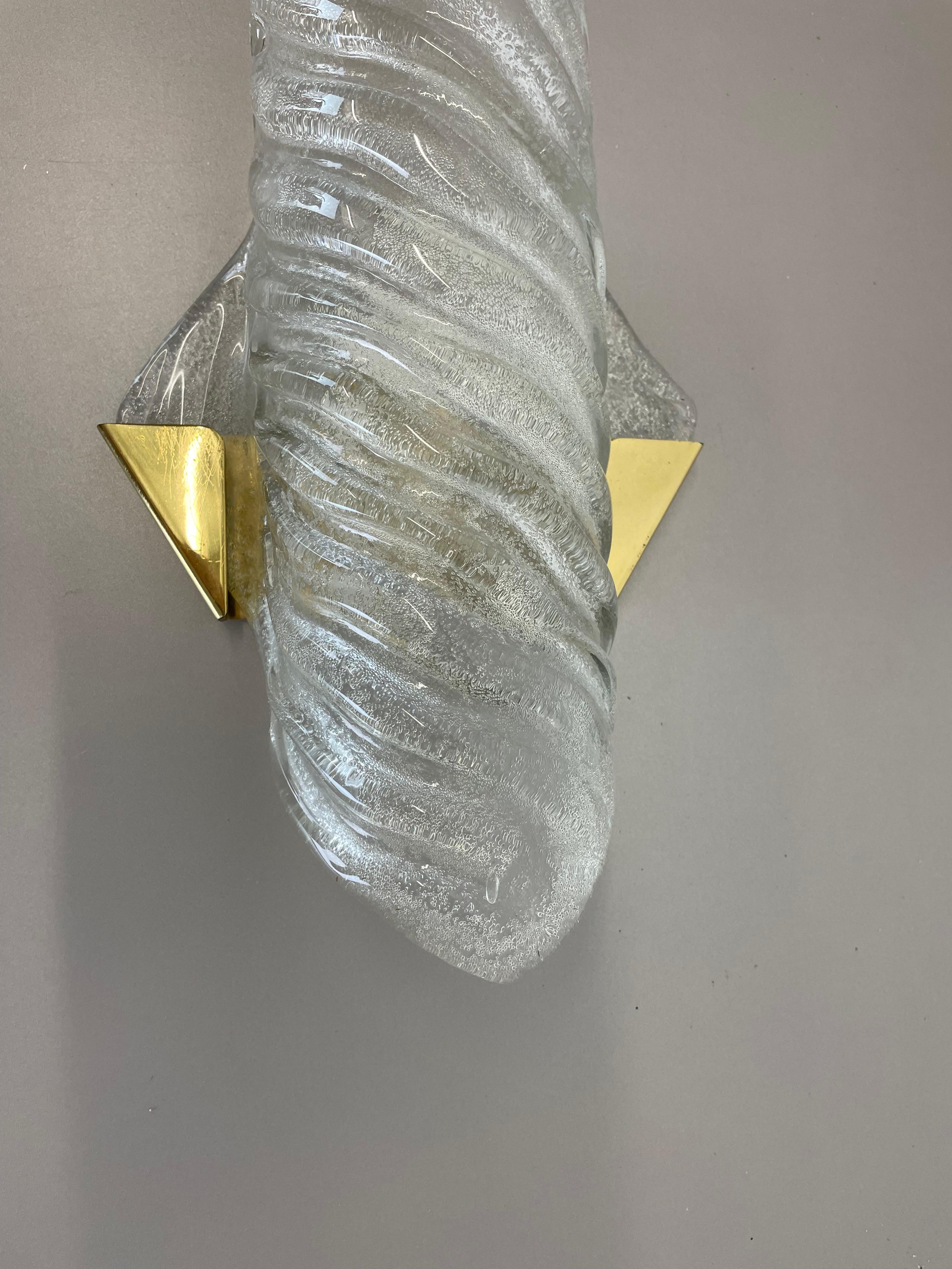 Large 34cm Murano Ice Glass Wall Light Sconces Hillebrand Leuchten Germany, 1970 In Good Condition For Sale In Kirchlengern, DE