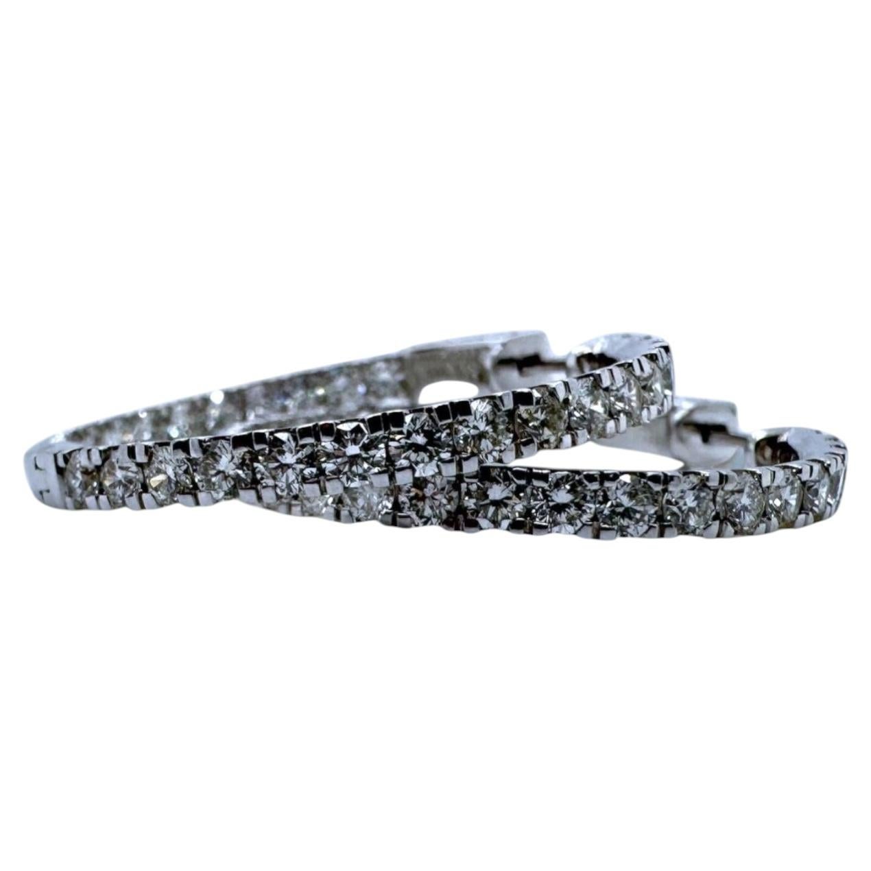 Grandes boucles d'oreilles créoles en diamant de 3,5 carats, en or blanc 14 carats