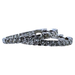 Large 3.5 Carat Diamond Hoop Earrings 14K White Gold