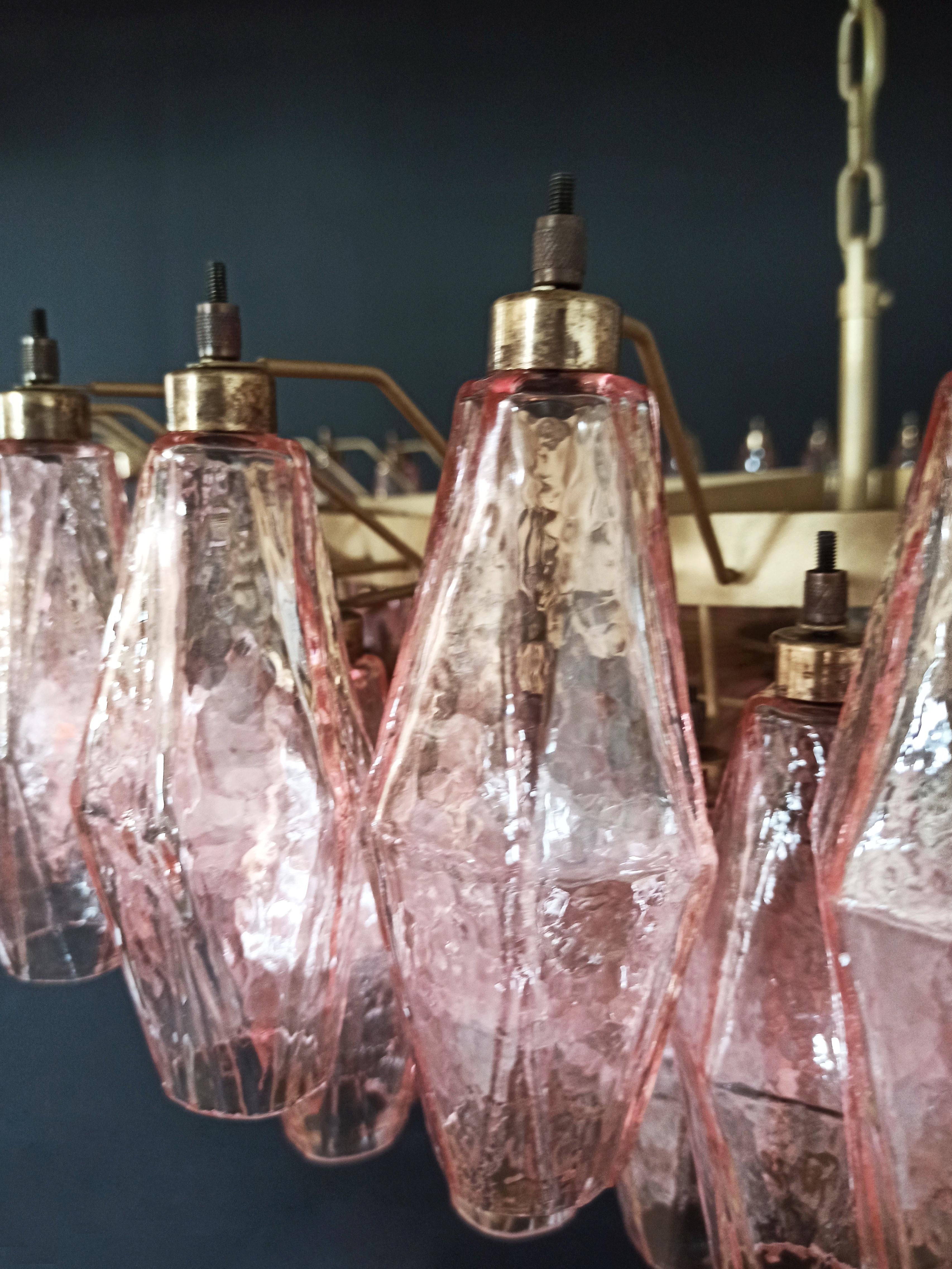 Large 35.4” Eclectic Pink Murano Chandelier in the style of Carlo Scarpa. For Sale 3