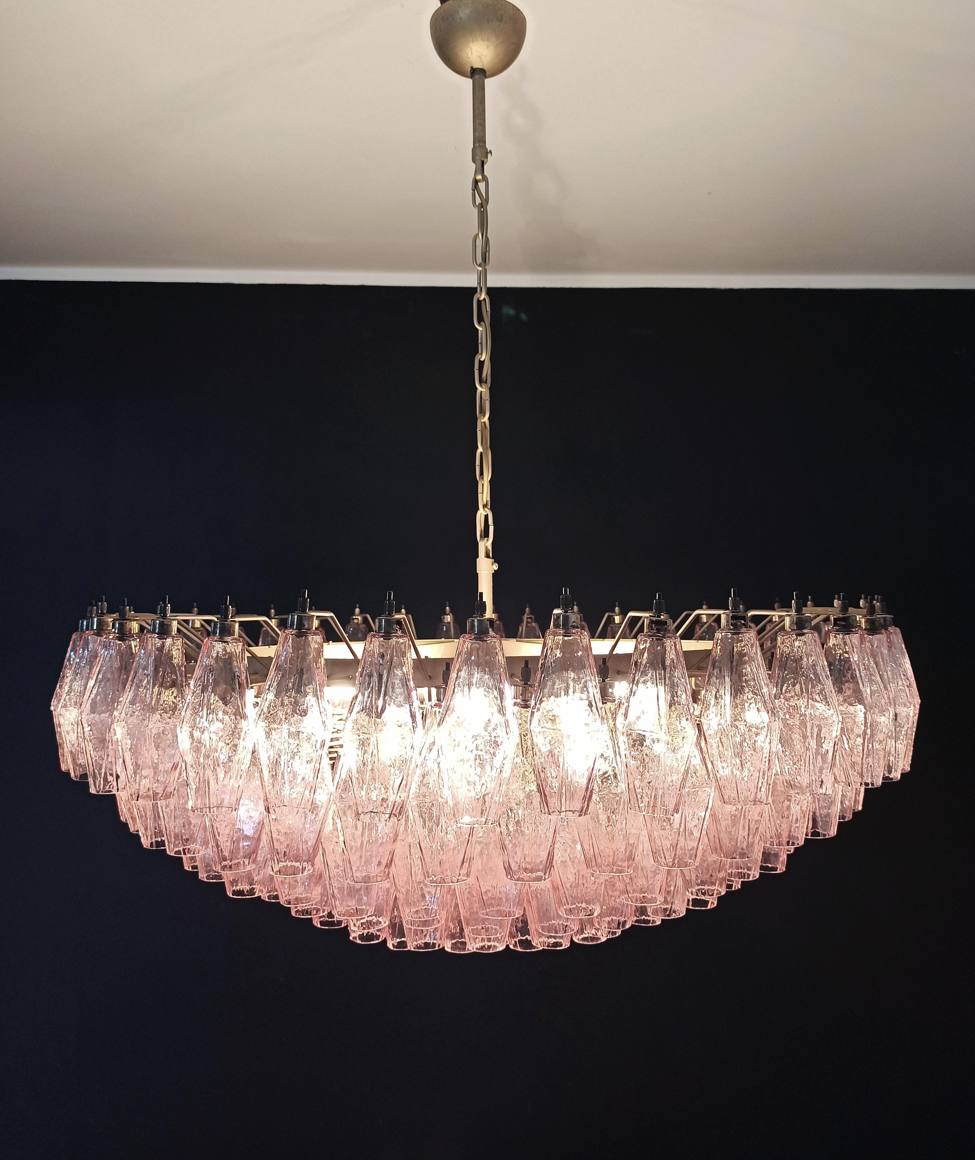 Large 35.4” Eclectic Pink Murano Chandelier in the style of Carlo Scarpa. For Sale 4