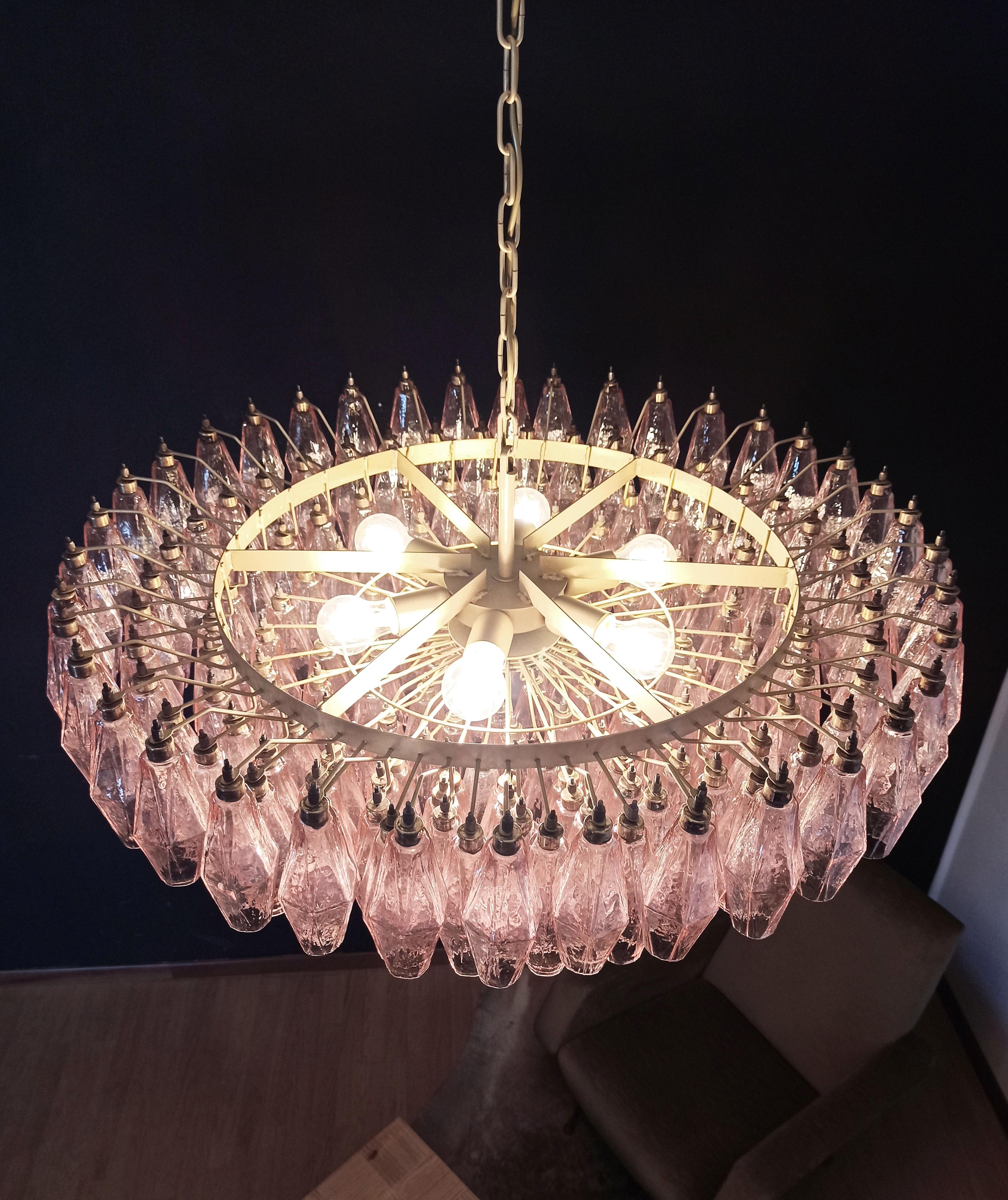 Large 35.4” Eclectic Pink Murano Chandelier in the style of Carlo Scarpa. For Sale 6