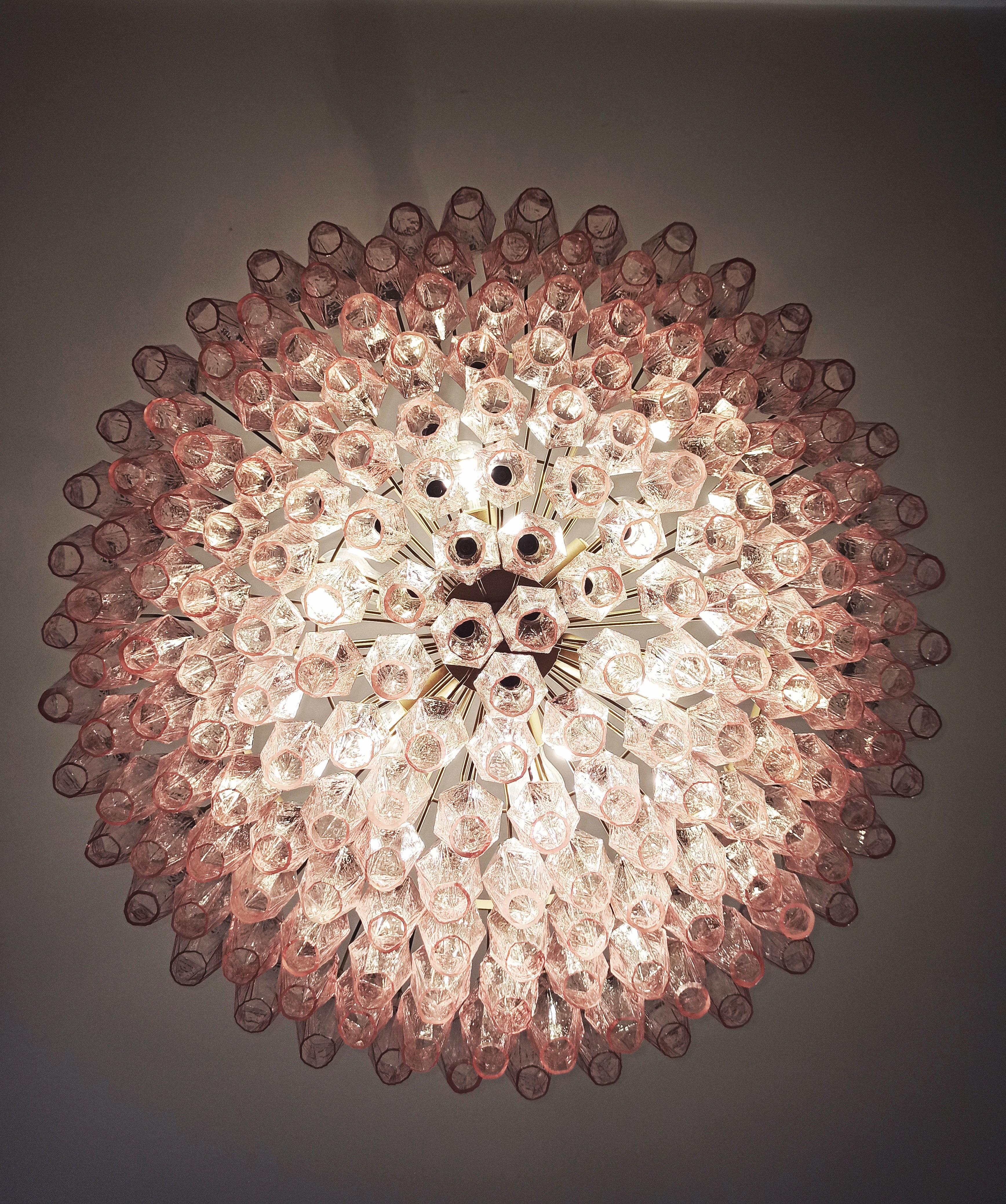 Large 35.4” Eclectic Pink Murano Chandelier in the style of Carlo Scarpa. For Sale 7